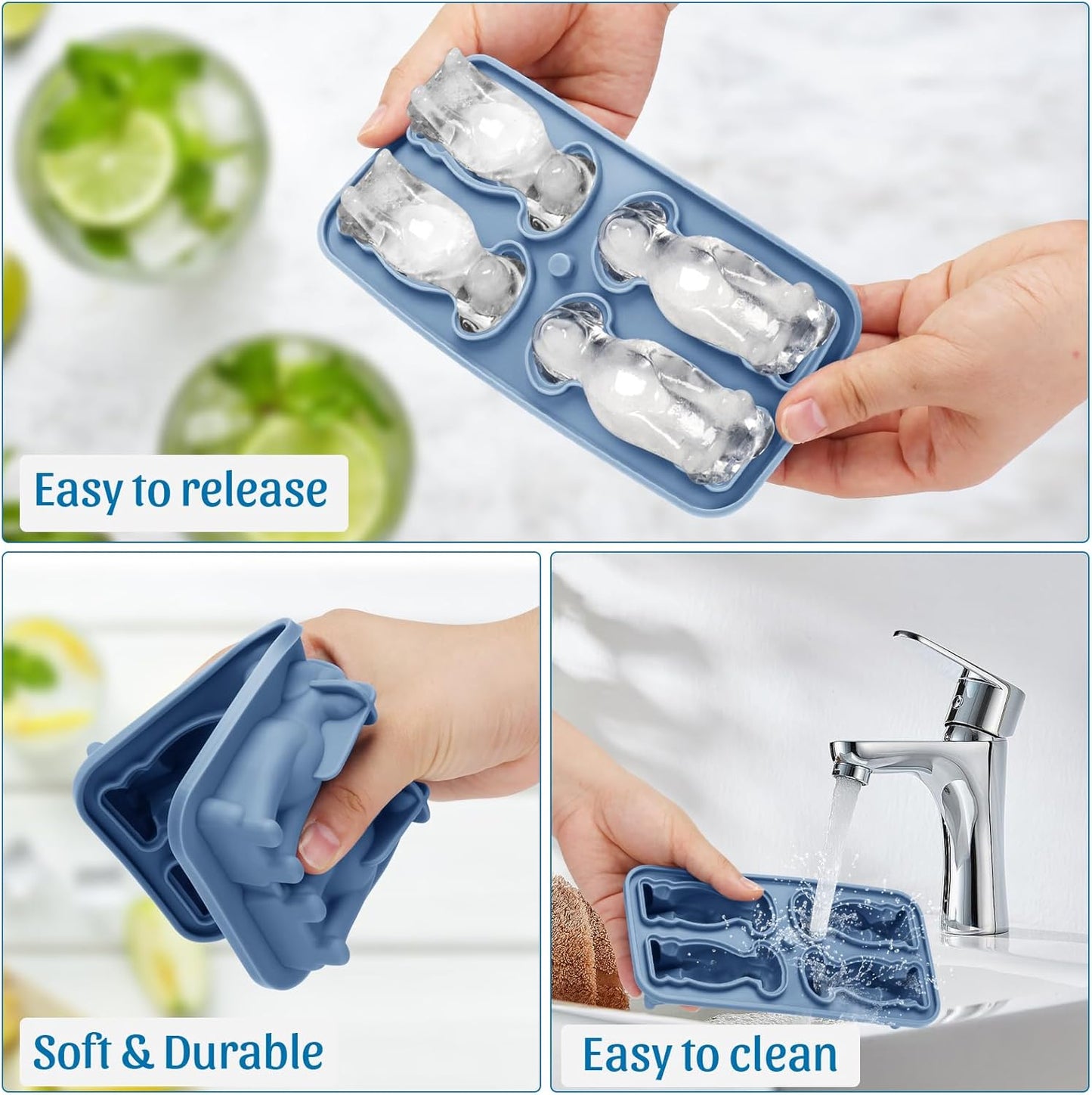 Silicone Ice Cube Tray,Golden Retriever 3D Large Ice Cube Molds for Whiskey,Cocktails,Wine,Juice and Bourbon,4 Big Cute Animal Ice Trays for Freezer with Lid Easy-Release BPA Free(Golden Retriever)