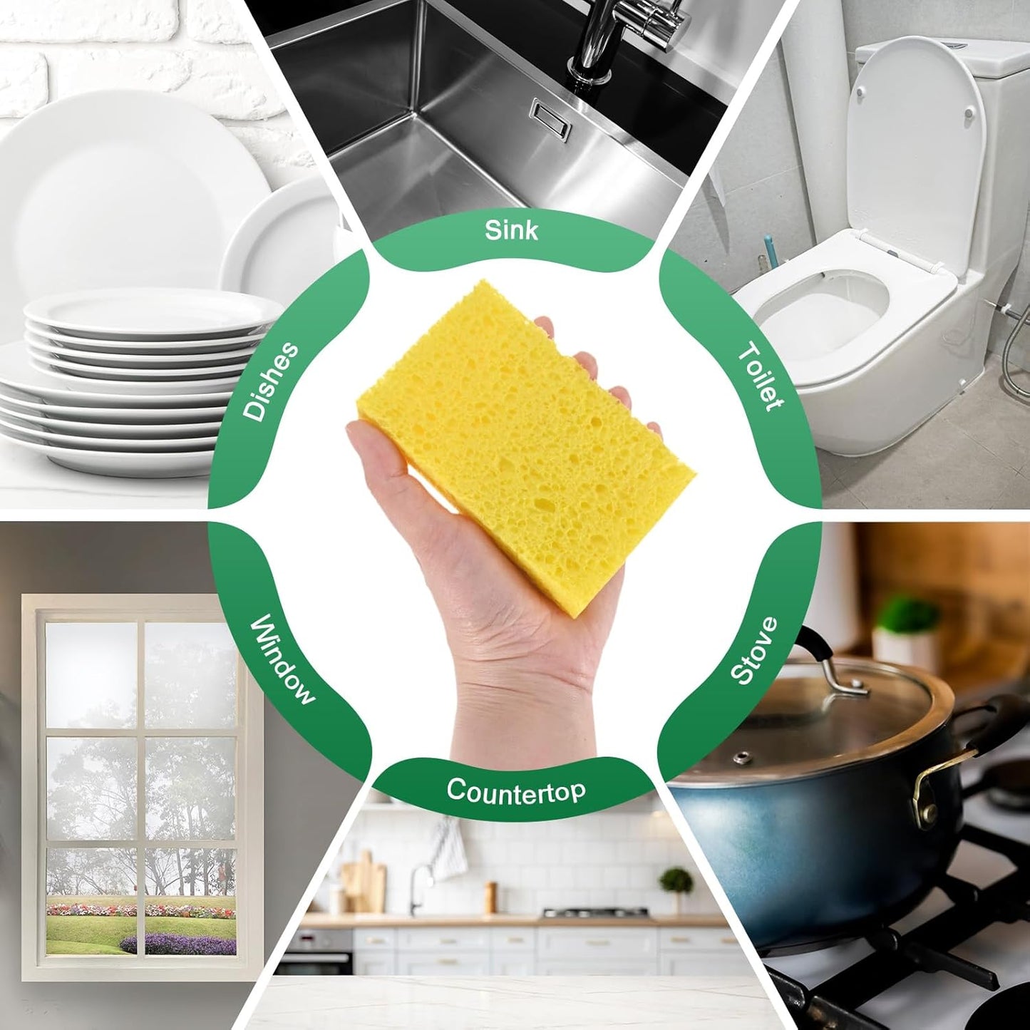 12-Pack Kitchen Sponges, Condense Eco Cellulose Non-Scratch Scrub Heavy Sponge for Kitchen/Household/Bathroom, Clean Tough Messes Dish Scrubber [Yellow]