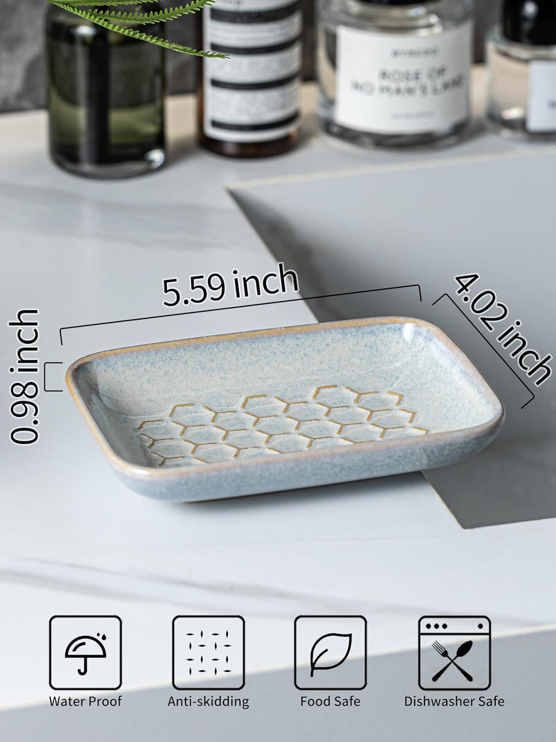 Gomakren Soap Dish for Shower, Bar Soap Holder, Ceramic Soap Dishes for Bar Soap, Sponge Holder Soap Saver Soap Tray for Bathroom Kitchen Sink, 5.5 Inch, Gray