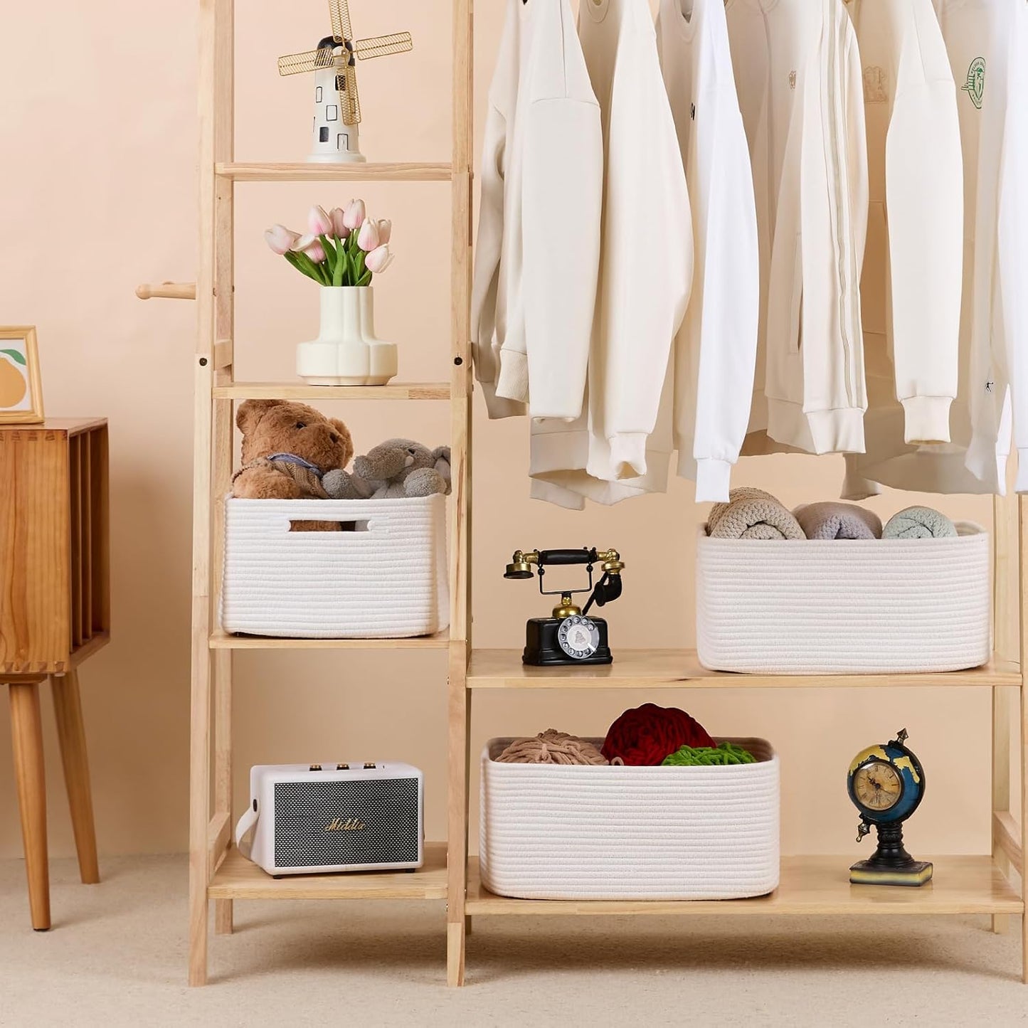 Large Storage Baskets for Shelves, Closet Organizers Bins for Clothes Blanket Towels, Baby Nursery, Toy Baskets Box, Woven Rope Baskets, 17 x 13 x 7.5”, 2 Packs Off White