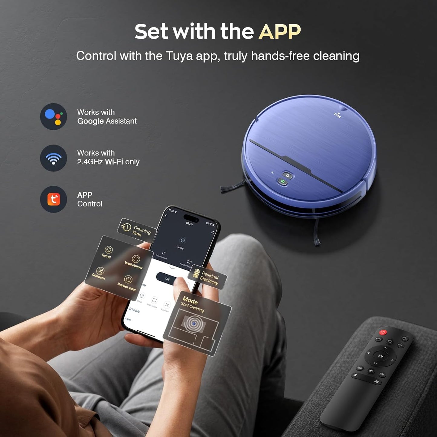 Robot Vacuum and Mop Combo, 2 in 1 Robotic Vacuums Cleaner with WiFi/App, Robot Vacuum with Water Tank, Strong Suction, Schedule, Self-Charging, Quiet, for Hard Floor, Pet Hair, Low Pile Carpet