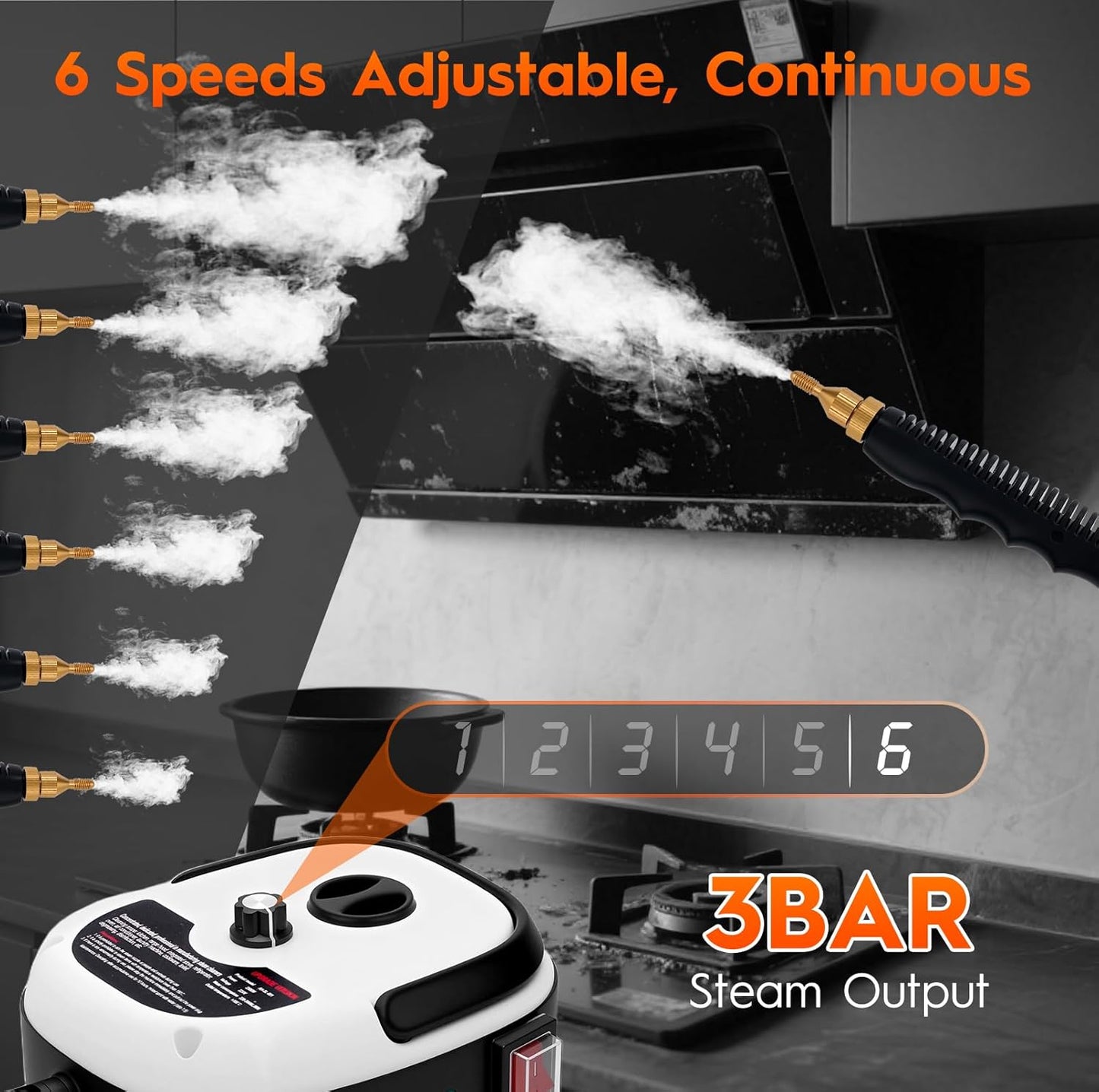Steam Cleaner, 2500W High Handheld Steam Cleaner, 1L Portable Car Steam Cleaner, 6 High Speeds Pressure Temperature Steam Cleaning Machine with 3 Brush Heads for Kitchen Home Car Cleaning（White）