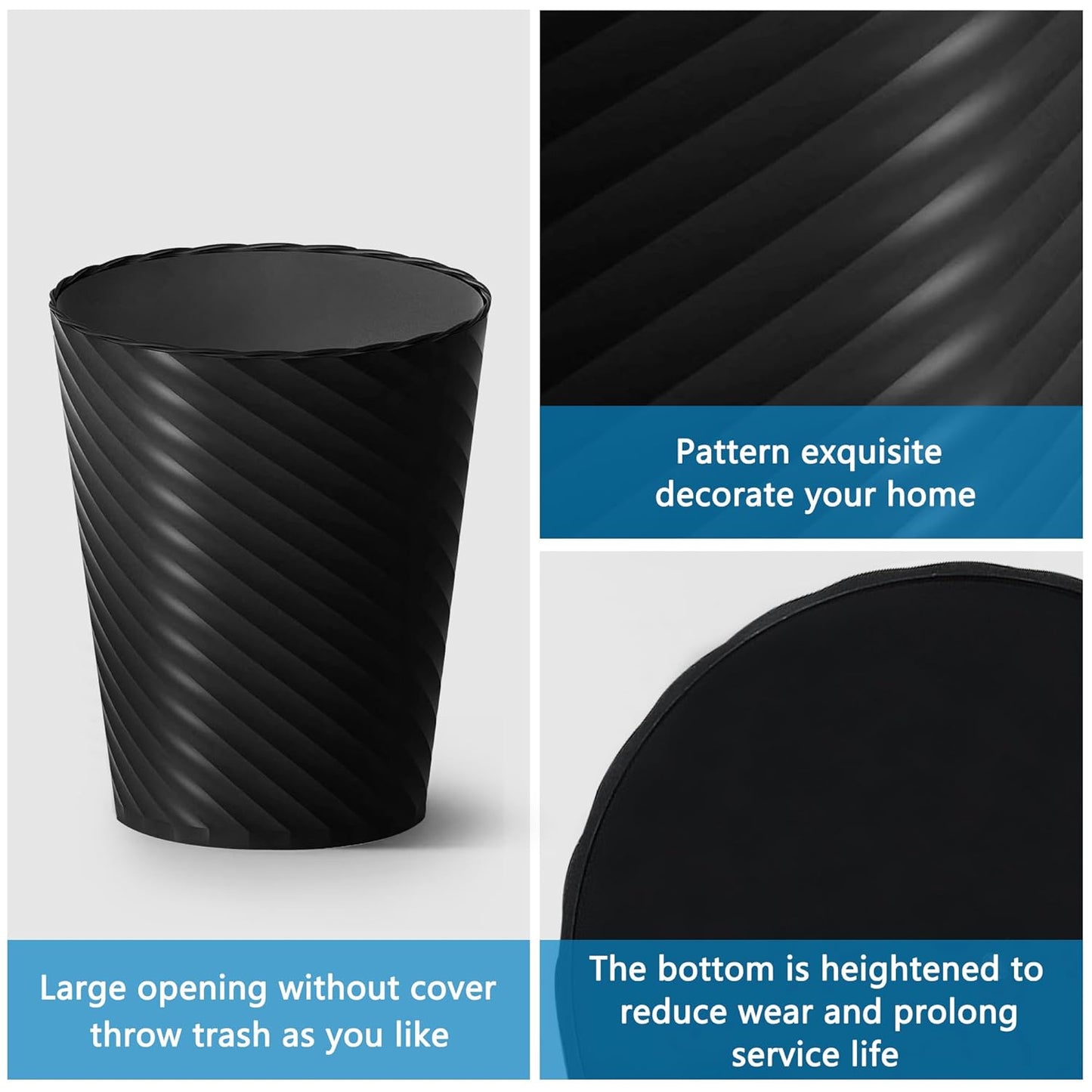 Bathroom Trash Can, 3 Pack 1.8 Gallons Small Trash Can with Trash Bags, Bathroom Garbage Can, Plastic Trash Bin, Round Waste Basket for Bedroom, Office, Room (White Black Grey)