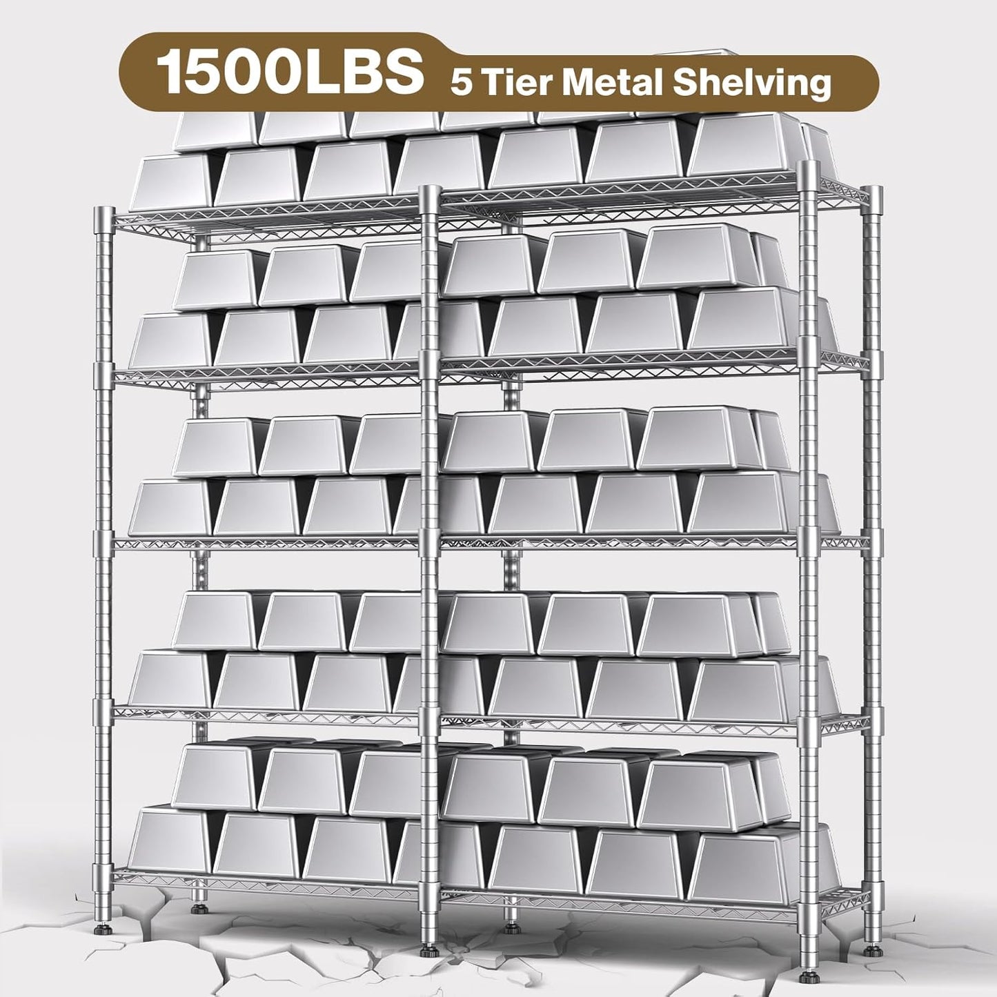 Himimi Storage Shelves-5 Tier Heavy Duty Wire Shelving Unit with Leveling Feet, 1500LBS Adjustable Metal Shelves Organizer for Kitchen Garage Pantry Laundry, 60" W*14" D*72" H, Silver