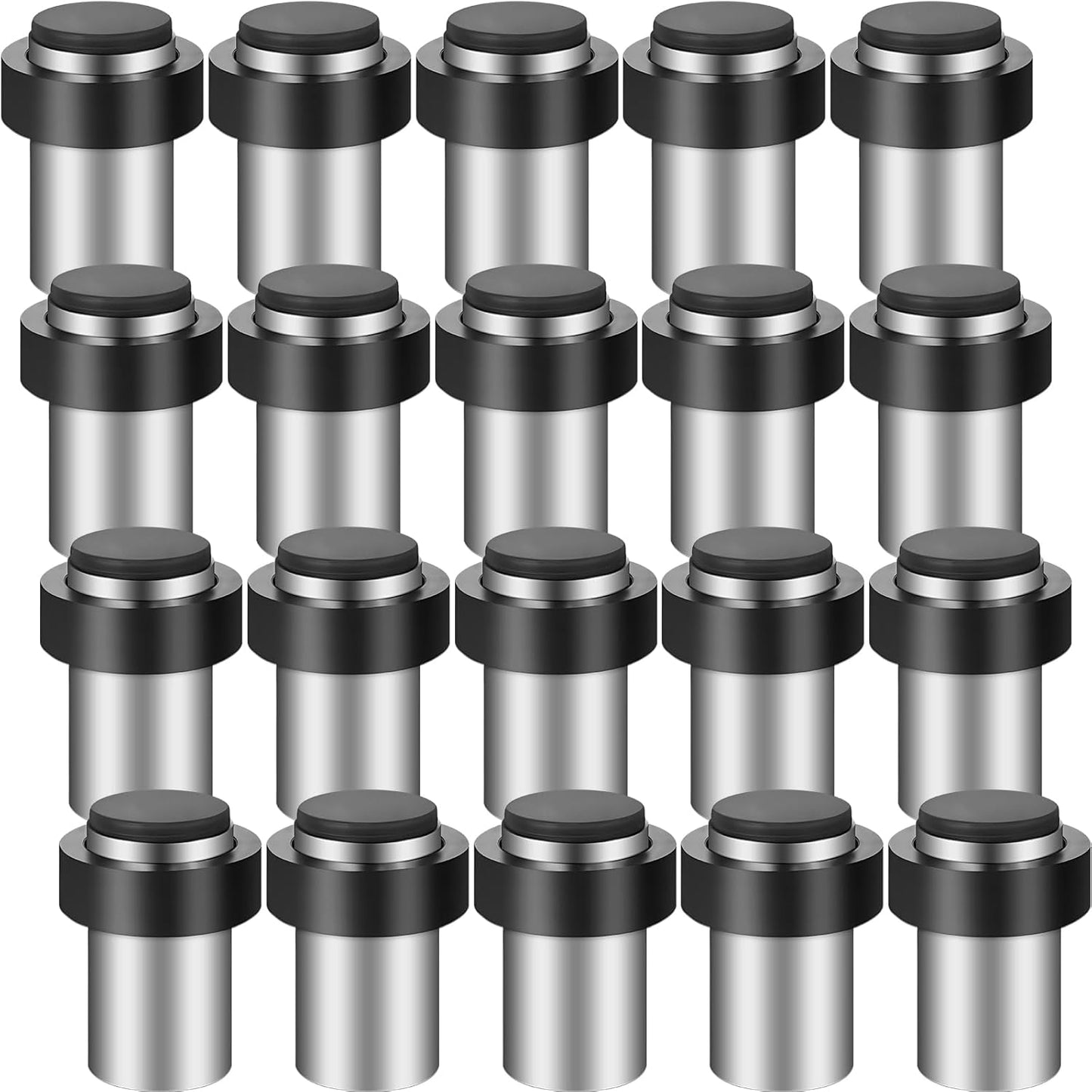 Chumia 20 Pcs Door Stopper Mounted Floor Stops Stainless Steel Cylindrical Stopper Modern Decorative Rubber Bumper Stops Holder Wall Protector for Bottom or Top of Door (Silver)