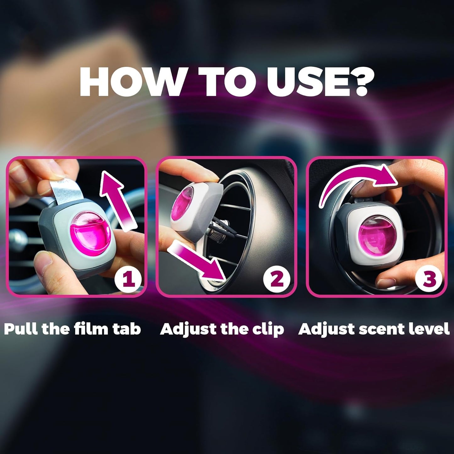 Air Jungles Flora Bliss Scent Car Air Freshener Clip, 6 Vent Clips, 4ml Each, Long Lasting Air Freshener, Up to 180 Days Car Refresher Odor Eliminator