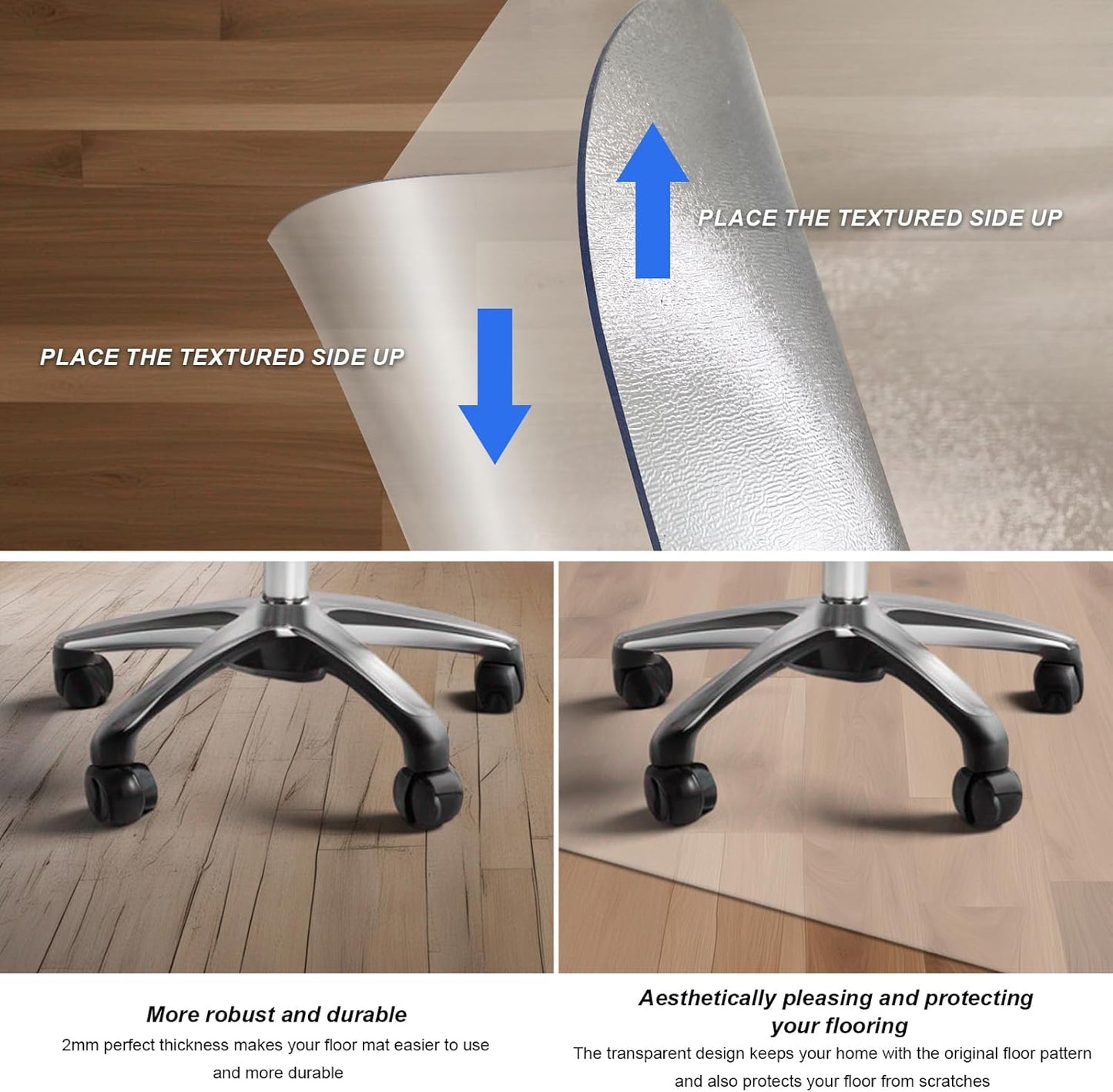 Azadx Chair Mat for Hardwood 60"x 36" Large Office Chair Mat for Hardwood Floors Protector Mat for Office Chair Easy Glide Rolling Plastic Clear Desk Computer Chair Mats for Home Offices