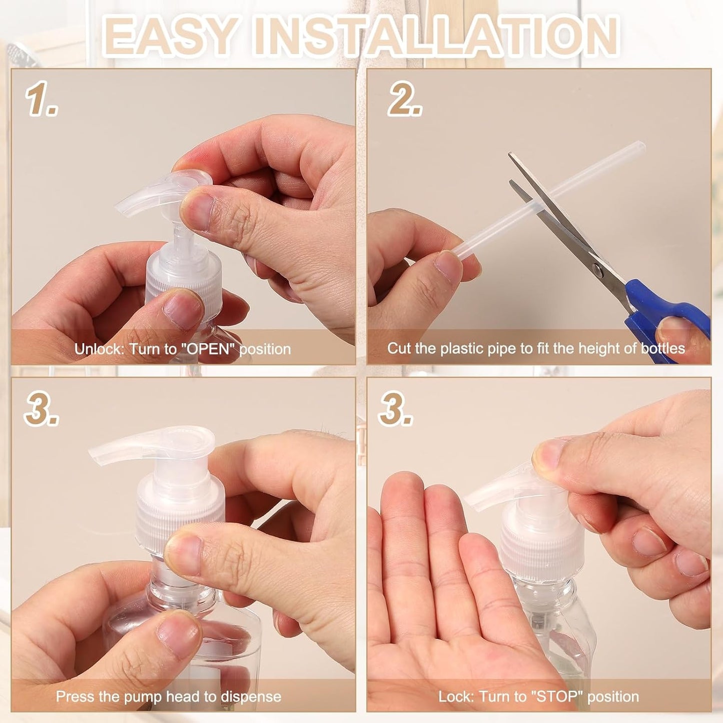 uxcell 8 Pcs Soap Dispenser Pump Heads Soap Dispensers Top Pumps Replacement Switch Pumphead for Standard 24/415 Neck Size Lotion Shampoo Bottle, Transparent