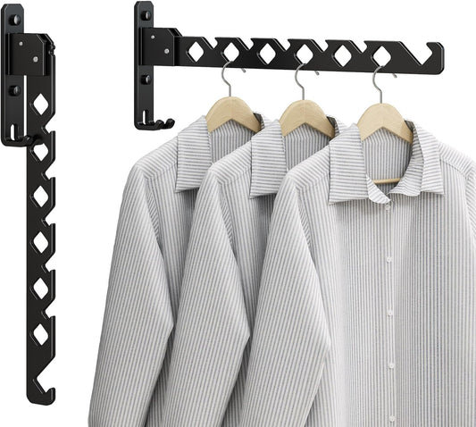 Wall Mounted Clothes Drying Rack, Wall Clothes Hanger Hook for Laundry Room Hanger Foldable, Wall Clothes Rack Indoor, Perfect for Small Spaces, Matte Black 2 Packs