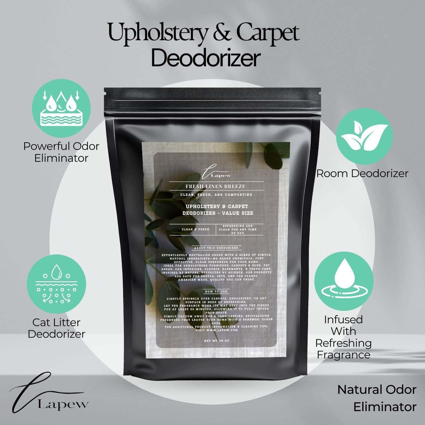 Fresh Linen Breeze Carpet Freshener Powder Refill 36 oz | Powerful Odor Eliminator for Home | Upholstery Deodorizer | Carpet Deodorizer | Pet Urine | Cat Litter Box