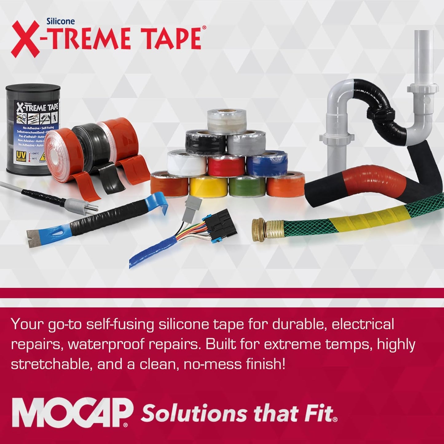 X-Treme Tape MOCAP Heavy Duty Electrical Tape, Self-Fusing Silicone Rubber, Waterproof & Insulating Flexible Tape, Electrical for Hose, Automotive, Outdoor & Repairs - 1" x 10ft Roll - Black