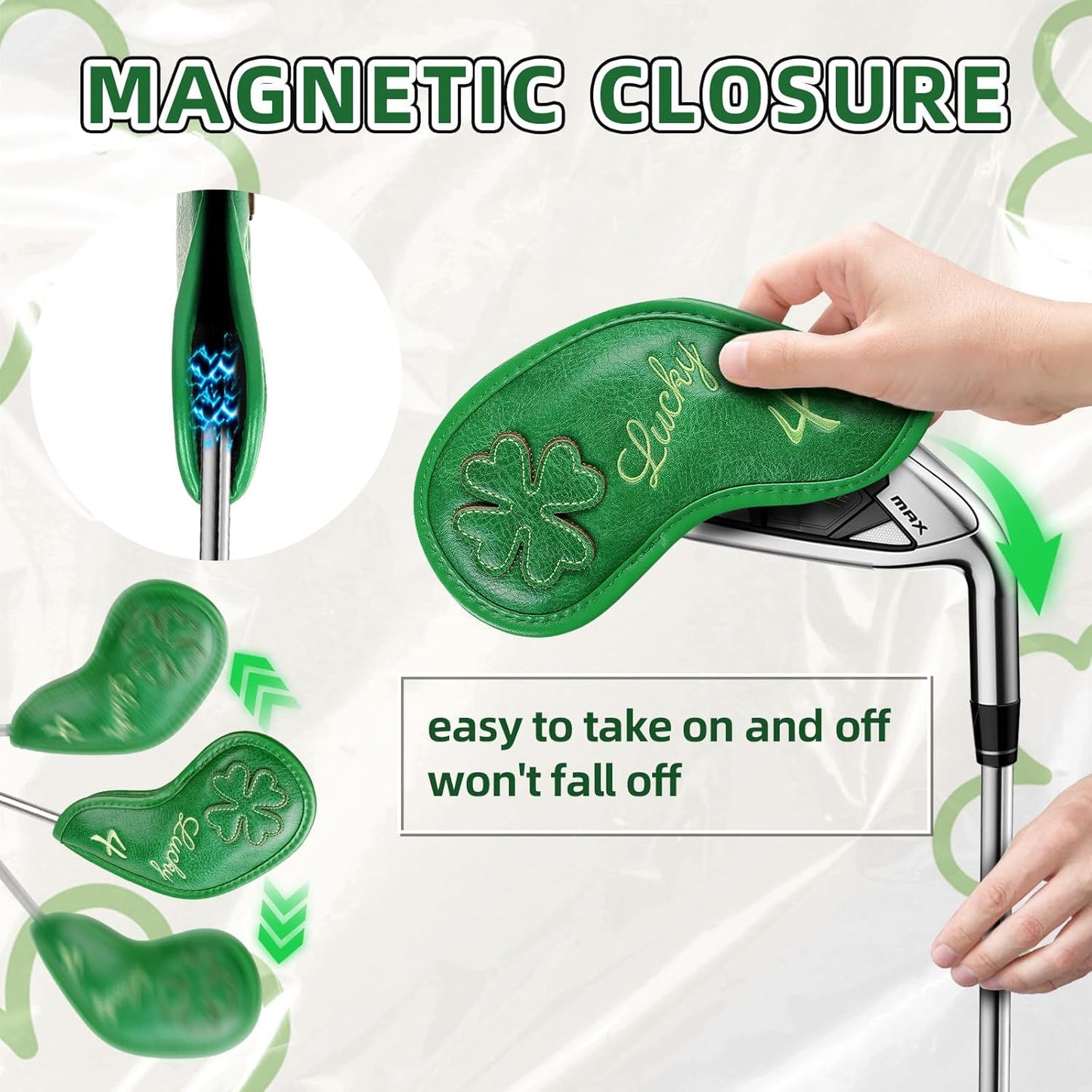 Golf Headcovers Golf Club Head Covers Four Leaf Clover Good Luck Charm - Clover Style Premium Leather Driver Fairway(FW) Wood Hybrid(UT) with Number Tags