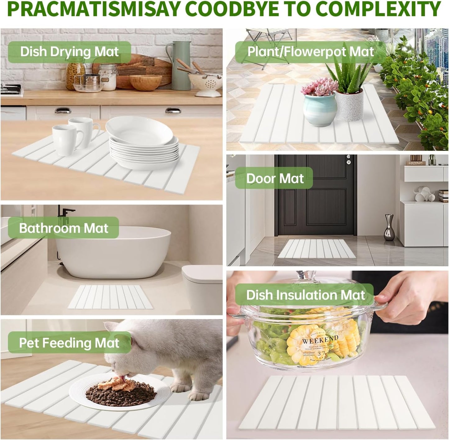 Stone Drying Mat for Kitchen Counter Square, 23.62"x15.35", Collapsible Quick Dry Dish Drying Mat, Absorbent Diatomaceous Earth Pads Match Any Countertop for Dishes Kitchen and Bathroom