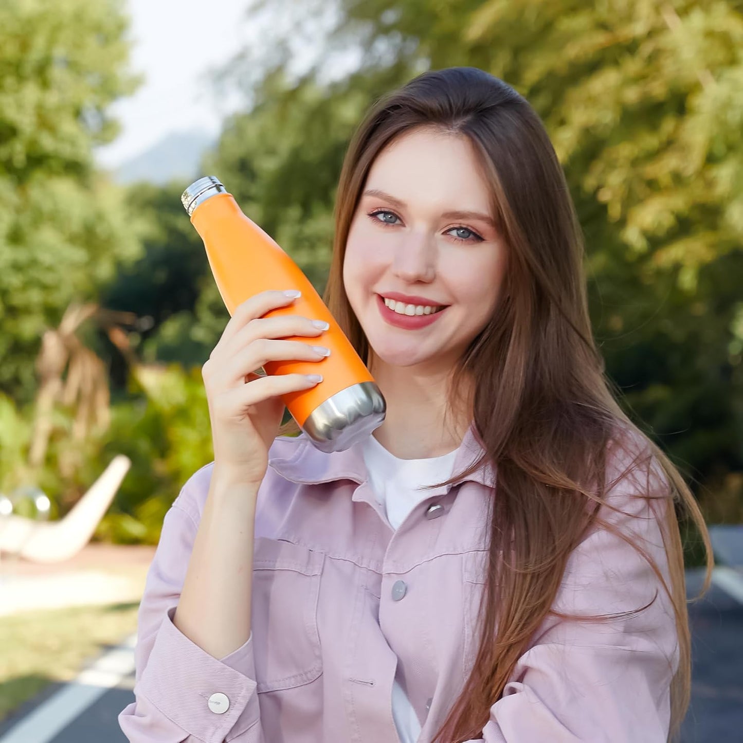 MEWAY 17oz Sport Water Bottle Vacuum Insulated Stainless Steel Leak-Proof Double Wall Cola Shape Water Bottle,Keep Drinks Hot & Cold(Orange,1 Pack)