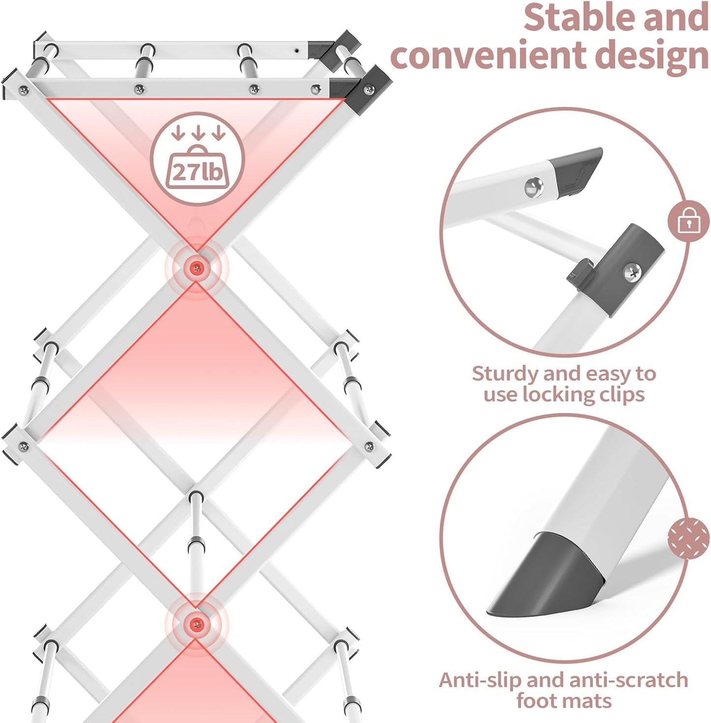 APEXCHASER Clothes Drying Rack, 3-Tier Laundry Drying Rack for Clothes, Expandable Metal Clothing Dryer, Collapsible Towel Rack, Air Drying Rack, White