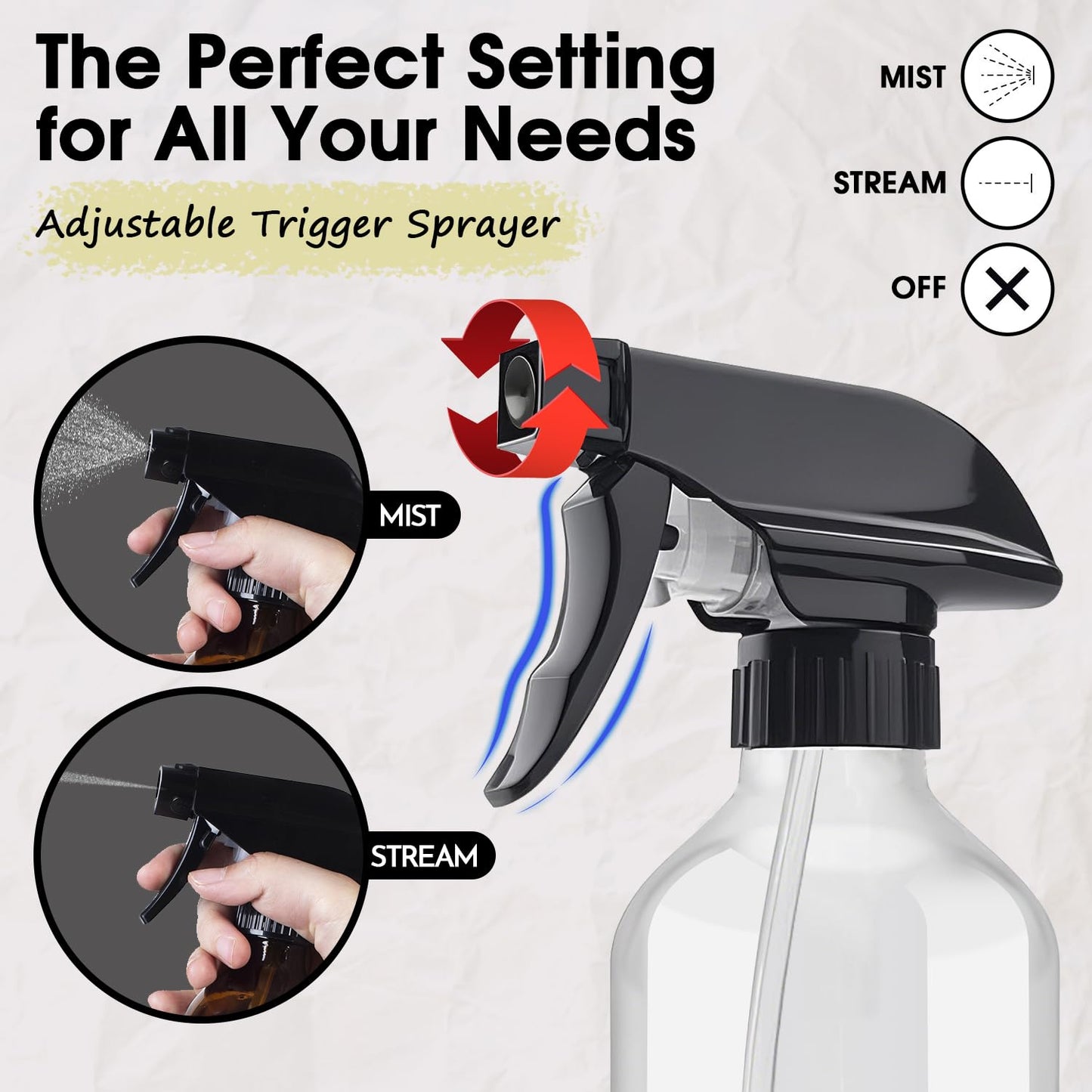 2 Packs Plastic Spray Bottles 360° Water Spray Bottle for Cleaning - 10 oz/300 ml Upside Down Spray Bottle Small Squirt Bottle with Adjustable Nozzle for Hair, Cooking, Plant, Pet (Clear + Brown)