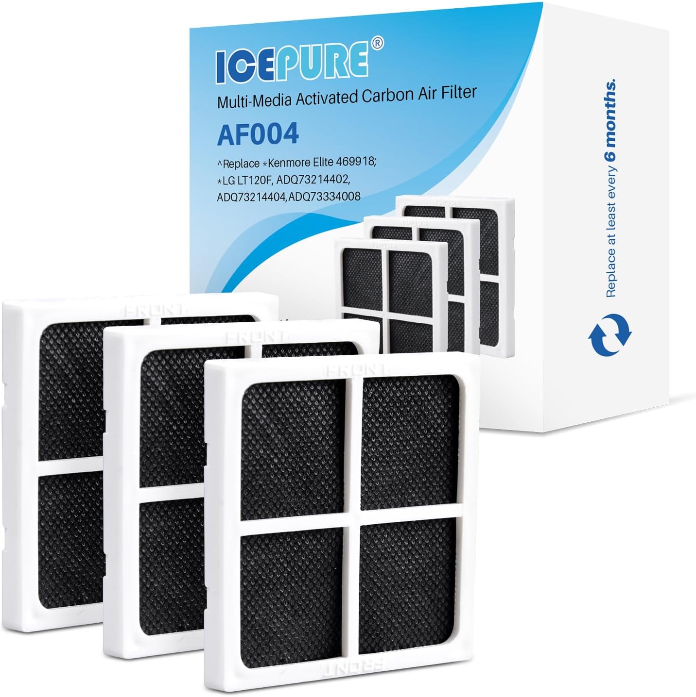 ICEPURE AF004 Refrigerator Air Filter Replacement for LG LT120F, Kenmore Elite 469918, 9918, ADQ73214402, ADQ73214404, ADQ73334008, 3PACK