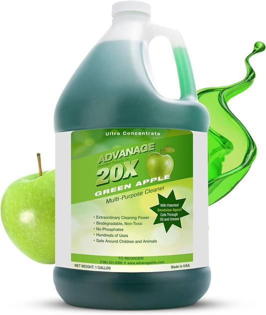 All Purpose Cleaner Concentrate - Advanage 20X The Wonder Cleaner Green Apple for All Surfaces Around Bathroom, Kitchen, Oil and Grease, Multi Purpose Cleaner for Household Cleaning Solution, 128 FlOz