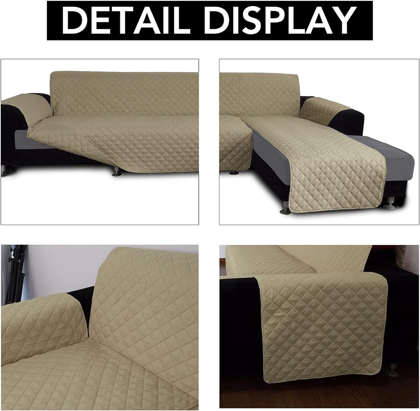 Easy-Going L Shape Sectional Sofa Cover - Reversible Chaise Lounge Slipcover, Pet & Kid Friendly (Small, Beige/Beige)