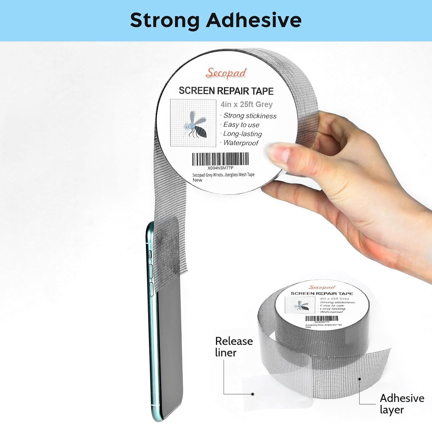 Grey Window Screen Repair Tape, 4IN X 25FT (300IN) Screen Repair Kit for Windows or Doors, Strong Adhesive Patch Kit Fiberglass Mesh Tape