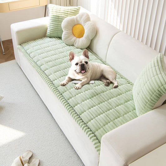 OTOB Dog Couch Covers for 3 Cushion Washable Non Slip Plush Pet Friendly Bed Mat Sofa Cover for Dogs, All Seasons Cozy Soft Fuzzy Furniture Protector Sofa Slipcovers (Matcha Green, 27.6" x 59.1")