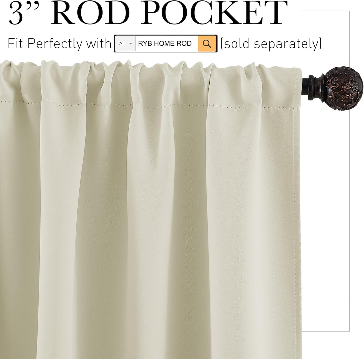 RYB HOME Blackout Curtains & Drapes - Light Block Thermal Insulated Privacy Window Covering for Bedroom Living Room Office, W 42 x L 72 inch, Beige, 2 Panels