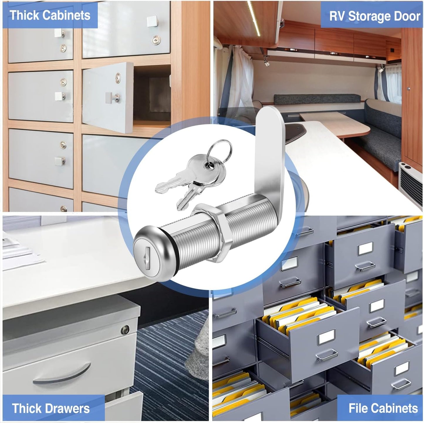 Extra-Long Cam Locks, 2-1/8 Inch, Keyed Alike, Set of 2 for Thick Drawers & Cabinets, Zinc Alloy