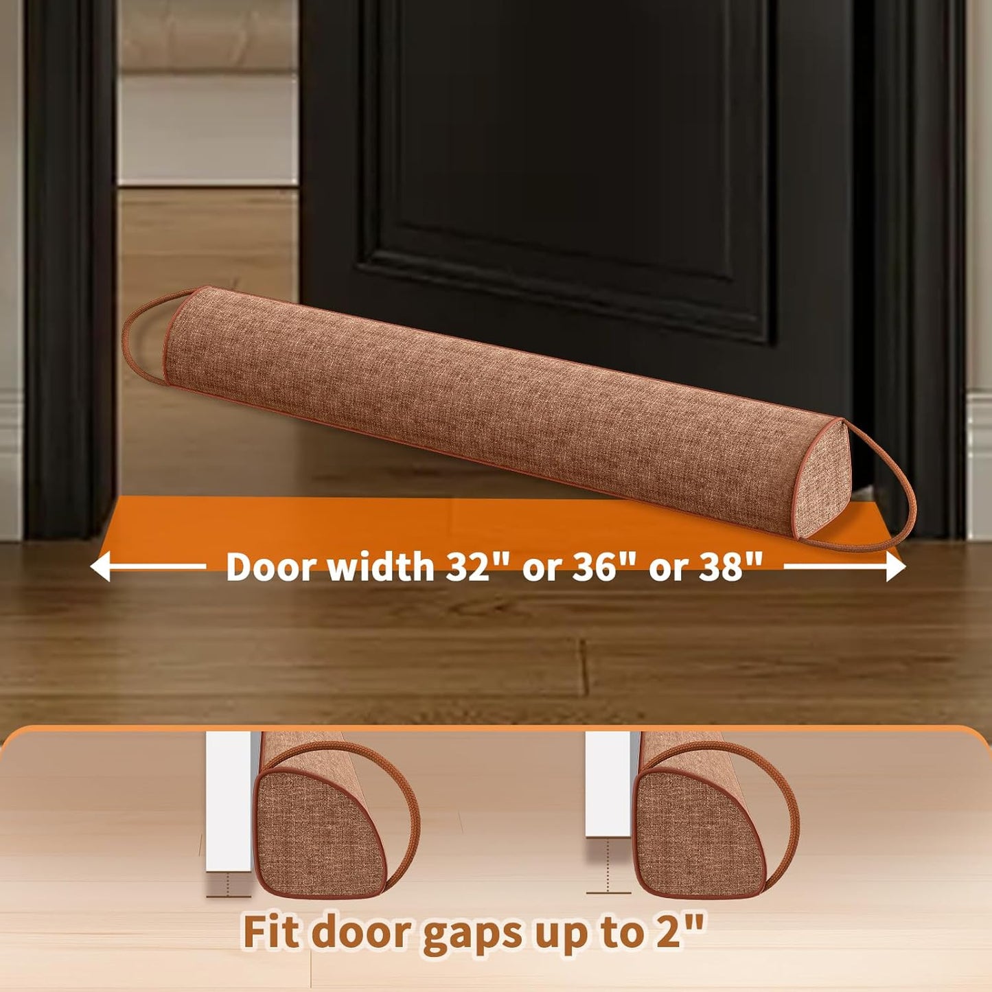 QUOLIX Triangle Under Door Draft Stopper Bottom Door Gap Filler & Seal Windproof Coating Cover Fits 30” to 36” Door Block Noise, Sound, Hot Air, Light, Bugs Easy Install Draft Blocker (32 inch-Brown)