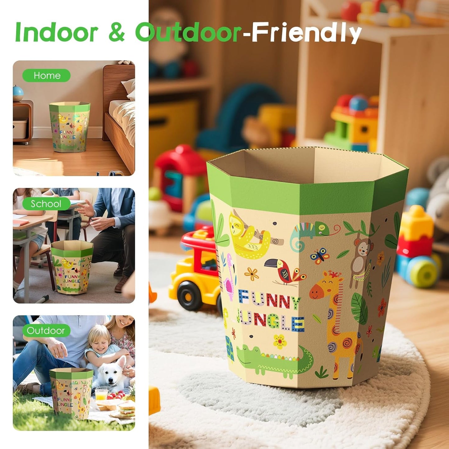 6-Pack Cardboard Trash Can – Foldable, Recyclable, Plastic-Free & Reusable Small Waste Paper Basket for Kids - Garbage Bin Perfect for Bedrooms, Playrooms, Children's Room & Outdoor (2.1 Gallon)