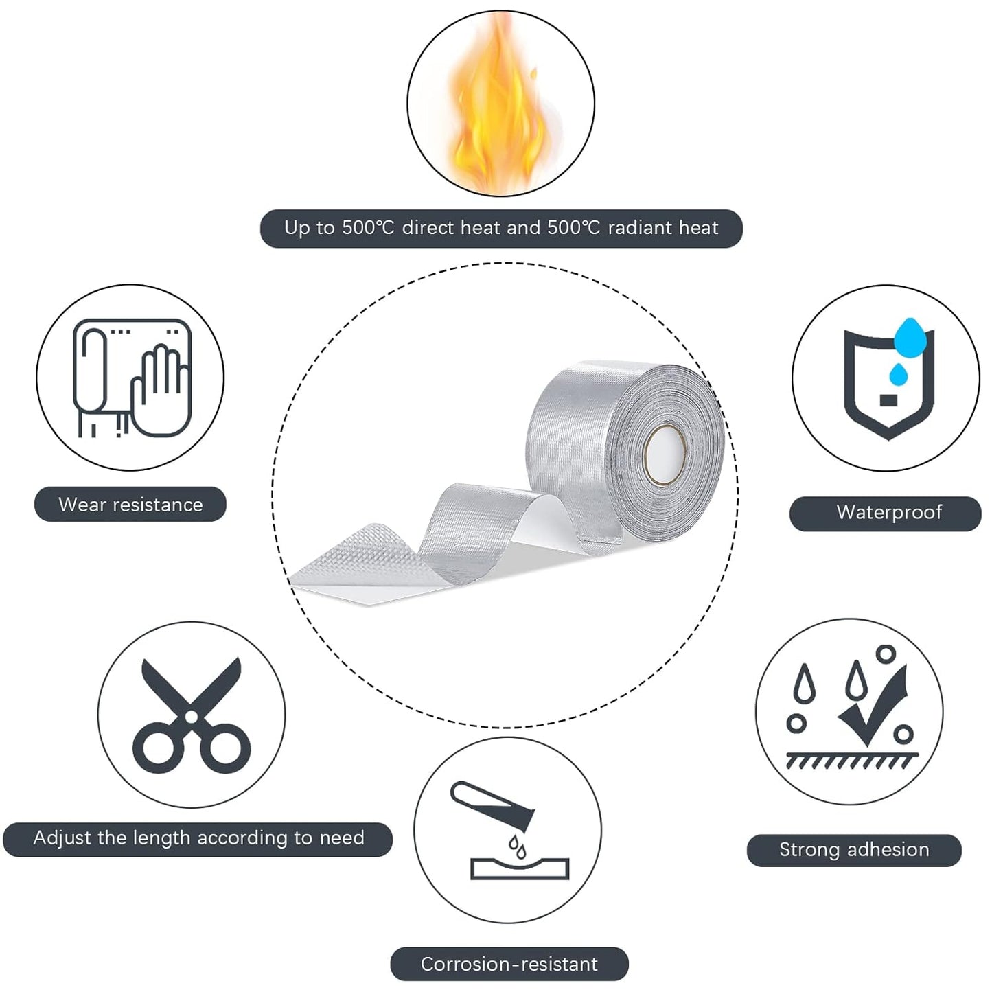 Zonon 2 Rolls Aluminum Foil Tape Heat Shield Tape Barrier Adhesive Reflective Fiberglass Thermal Insulation Reflective Material High Temp Protection(Silver,2 Inch X 65.6 ft)