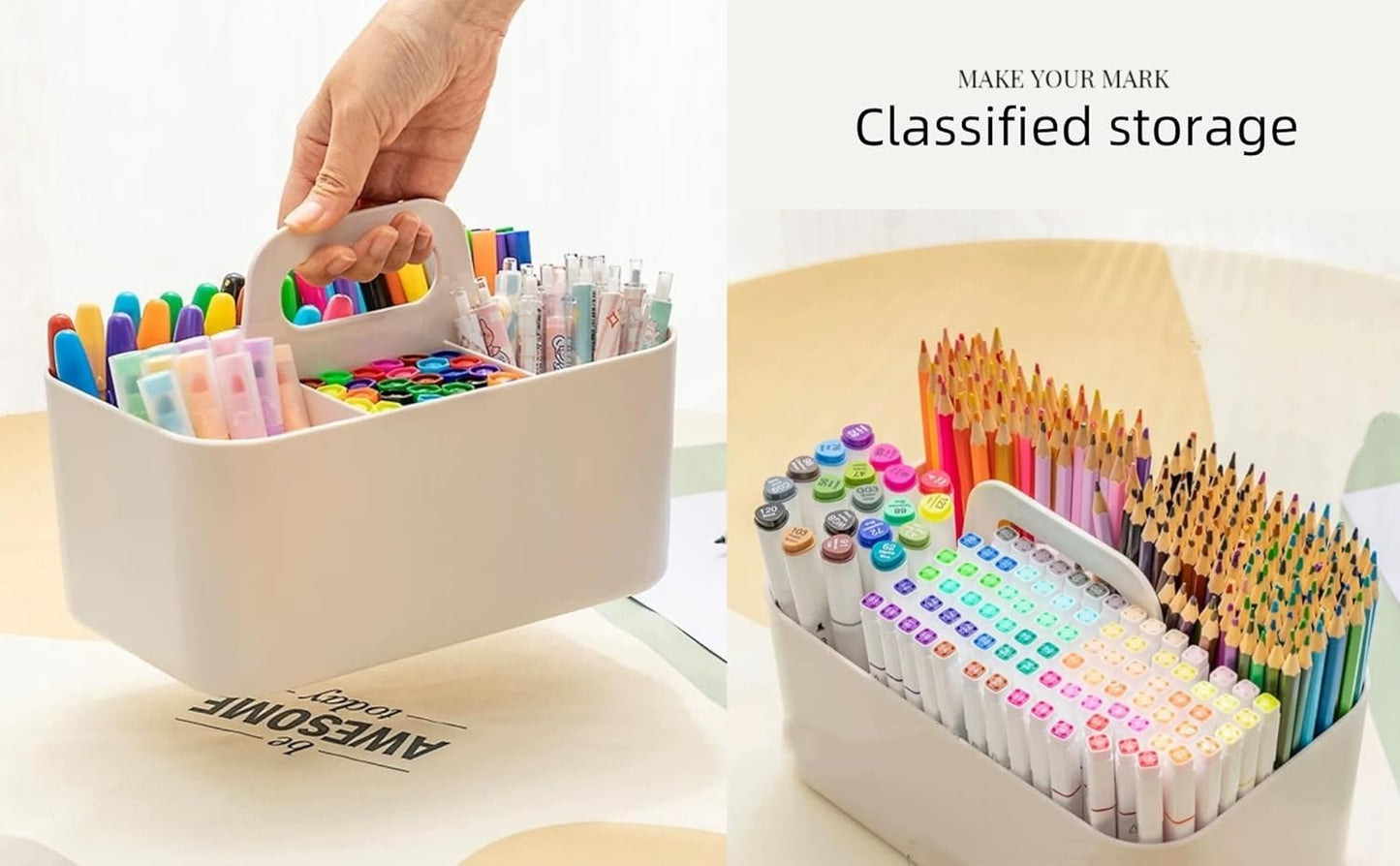 Feadily (2 Pack Plastic Shower Caddy Portable, Portable Basket with Handle Storage Organizer, Stackable 5 Compartments, 9.76" x 6" x 6.7", White