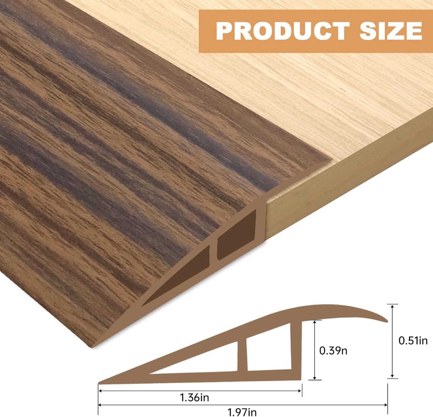 Vinyl Door Threshold Flooring Transition Strip Self Adhesive Carpet Edging Strip for Laminate Doorway Edge Threshold from 1/5" to 2/5" (Smoked Brown Wood Grain, 10 Ft)
