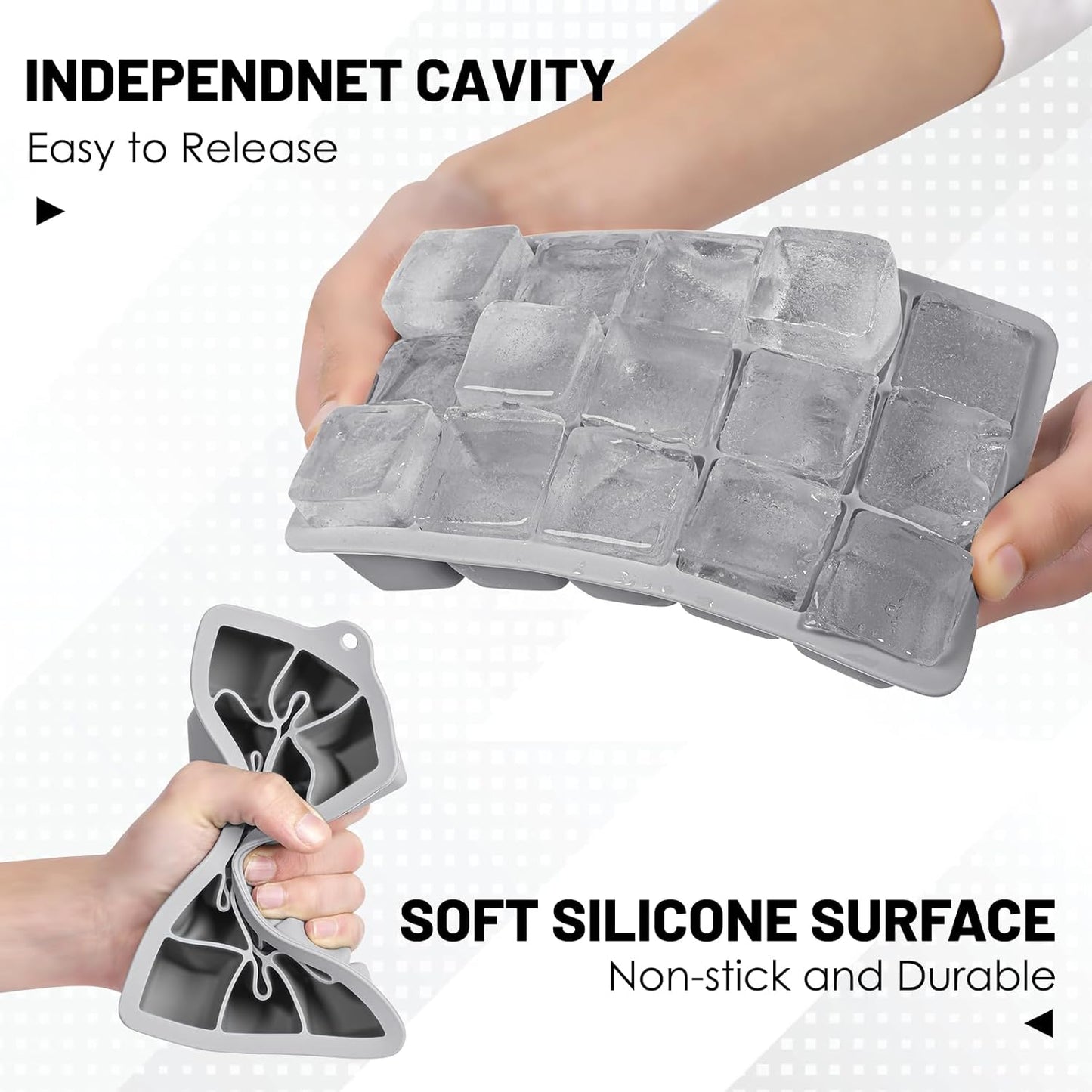 Silicone Ice Cube Trays 3Packs, Easy Release Ice Cube Molds with Lid, Freezer Stackable Ice Maker for Whiskey, Baby Food, BPA Free (Grey)