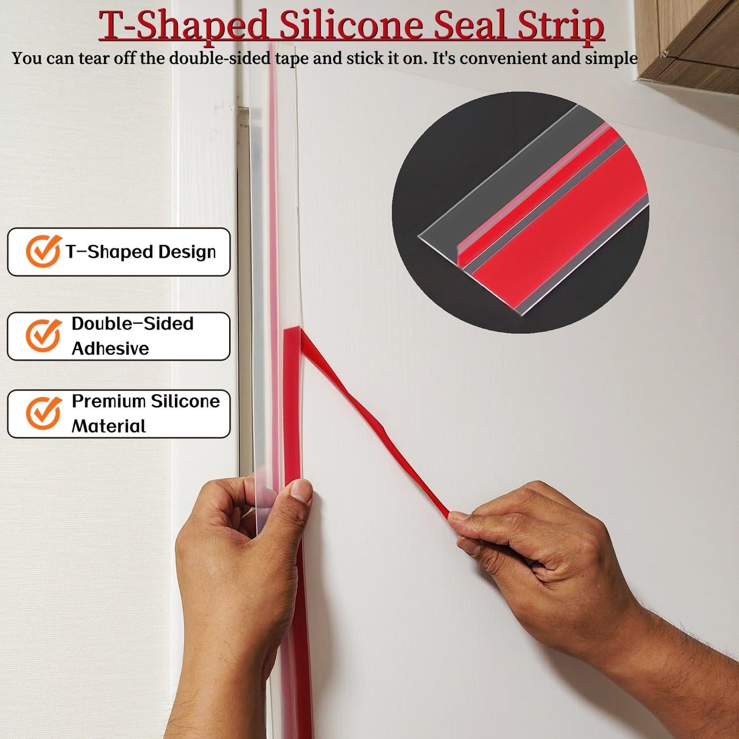 T Shape Door Seal Strip for Door & Windows Gaps，Draft Stopper Bottom Sweep Weather Stripping for Energy Saving, Noise Reduction,Easy Install (Transparent, 1.38" W x 19.7Ft)