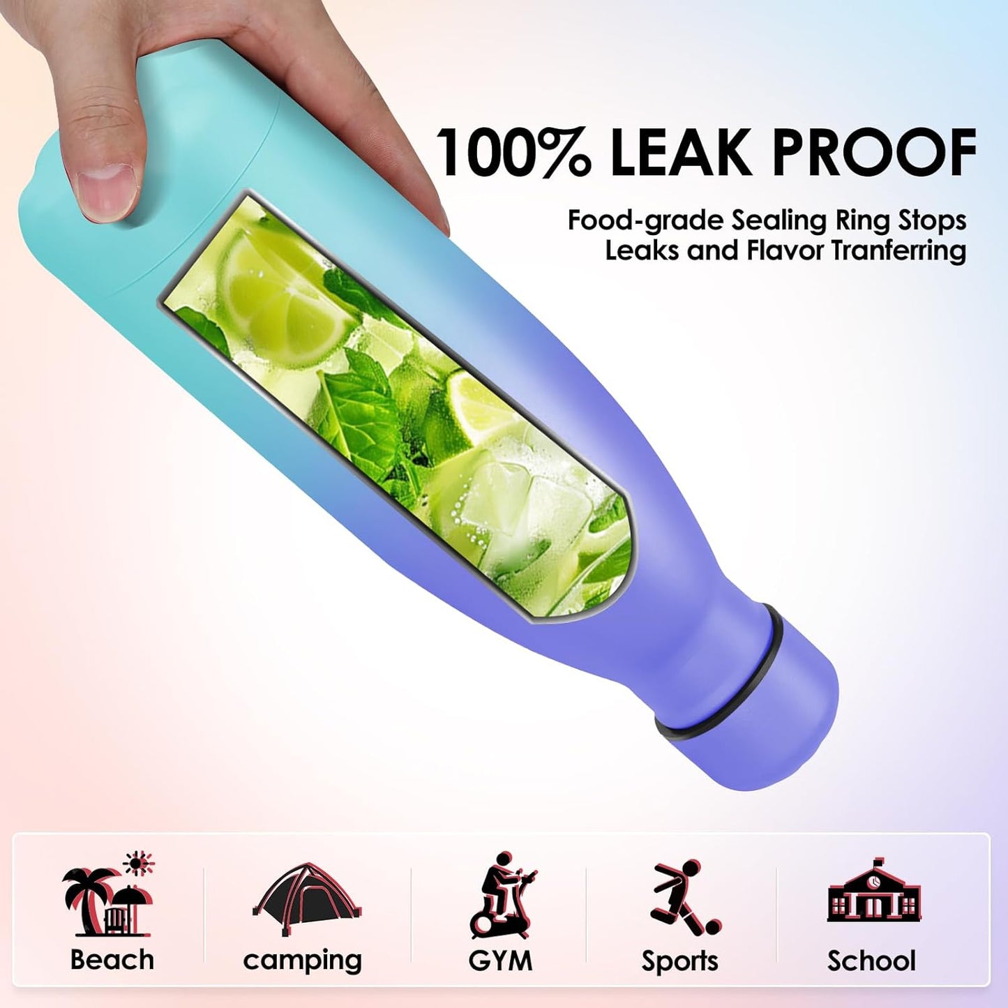 25oz Cola-Bottle Shaped Stainless Steel Leak-proof Water Bottle,Double Wall Vacuum Insulated Metal,Travel Mug For Sports Indoors & Outdoors,BPA-Free Kids Flasks,Purple Blue(2 Pack)