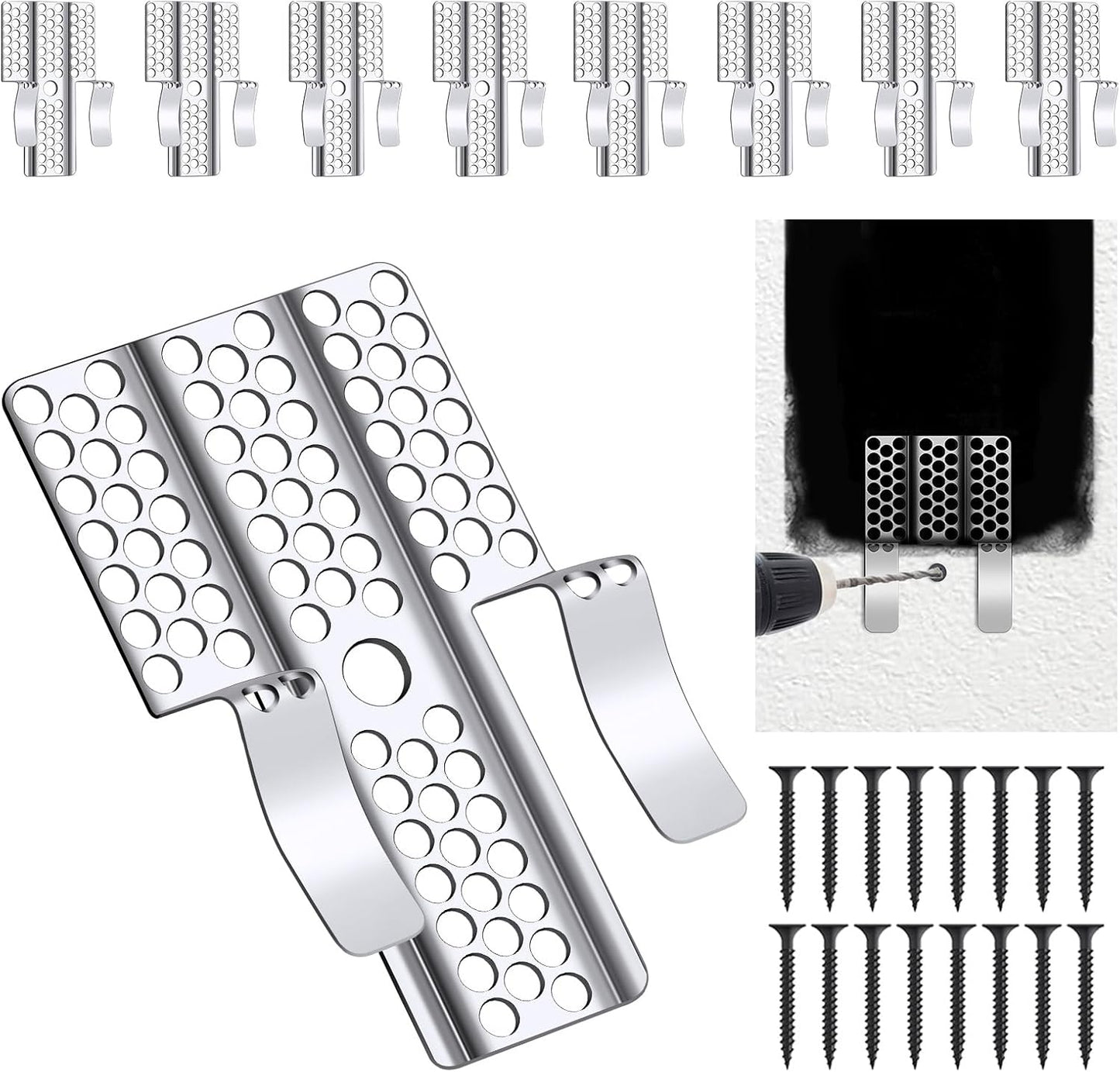Drywall Repair Clips, 8 Pack Stainless Steel Wall Patch Kit with 16 Screws for 1/2 Inch Sheetrock, Professional Drywall Hole Repair Solution for DIY Home Repair