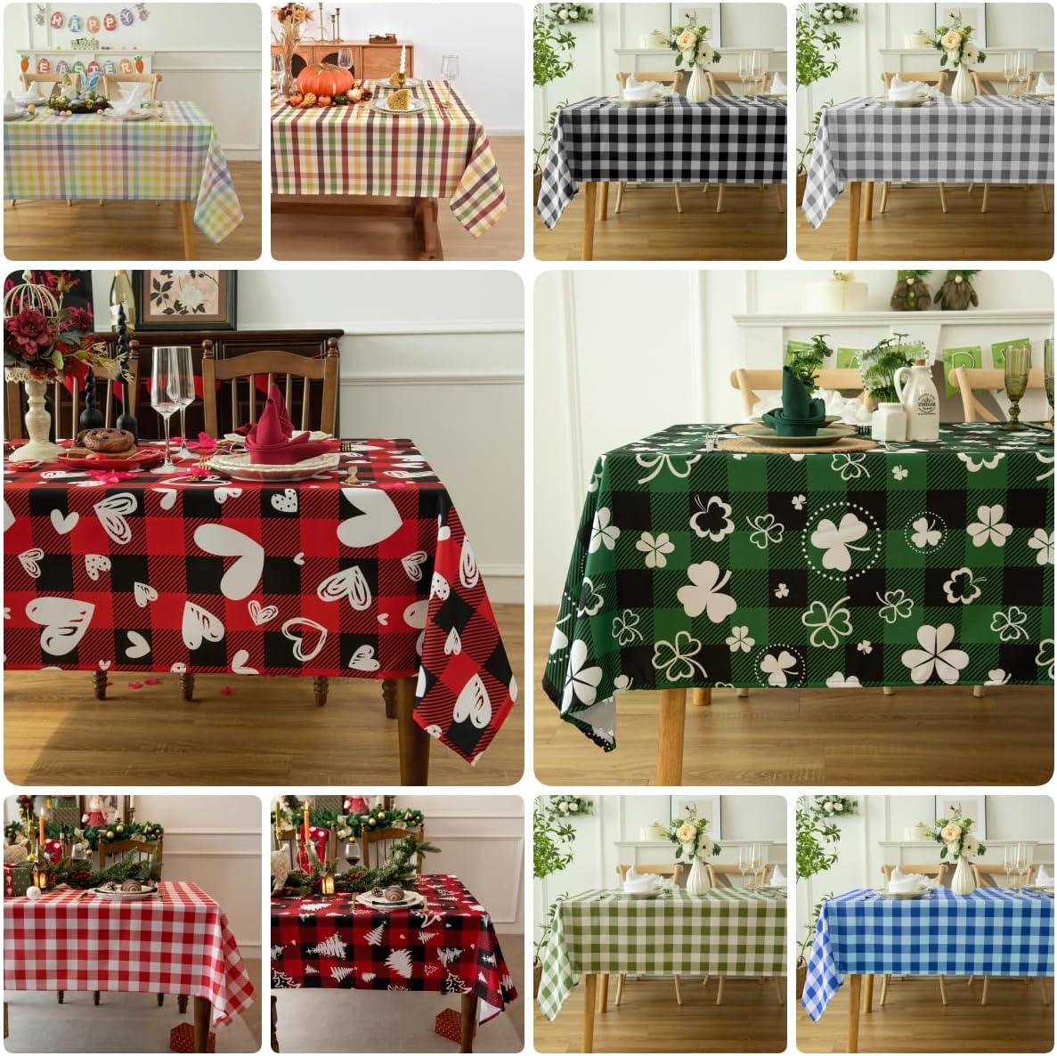 Classic Gingham Plaid Tablecloth Fabric - Rectangular 58x102 Inch Water Resistant Checked Table Cloth for Indoor/Outdoor Use - Table Cover for Kitchen, Picnics, Gardens, and Parties