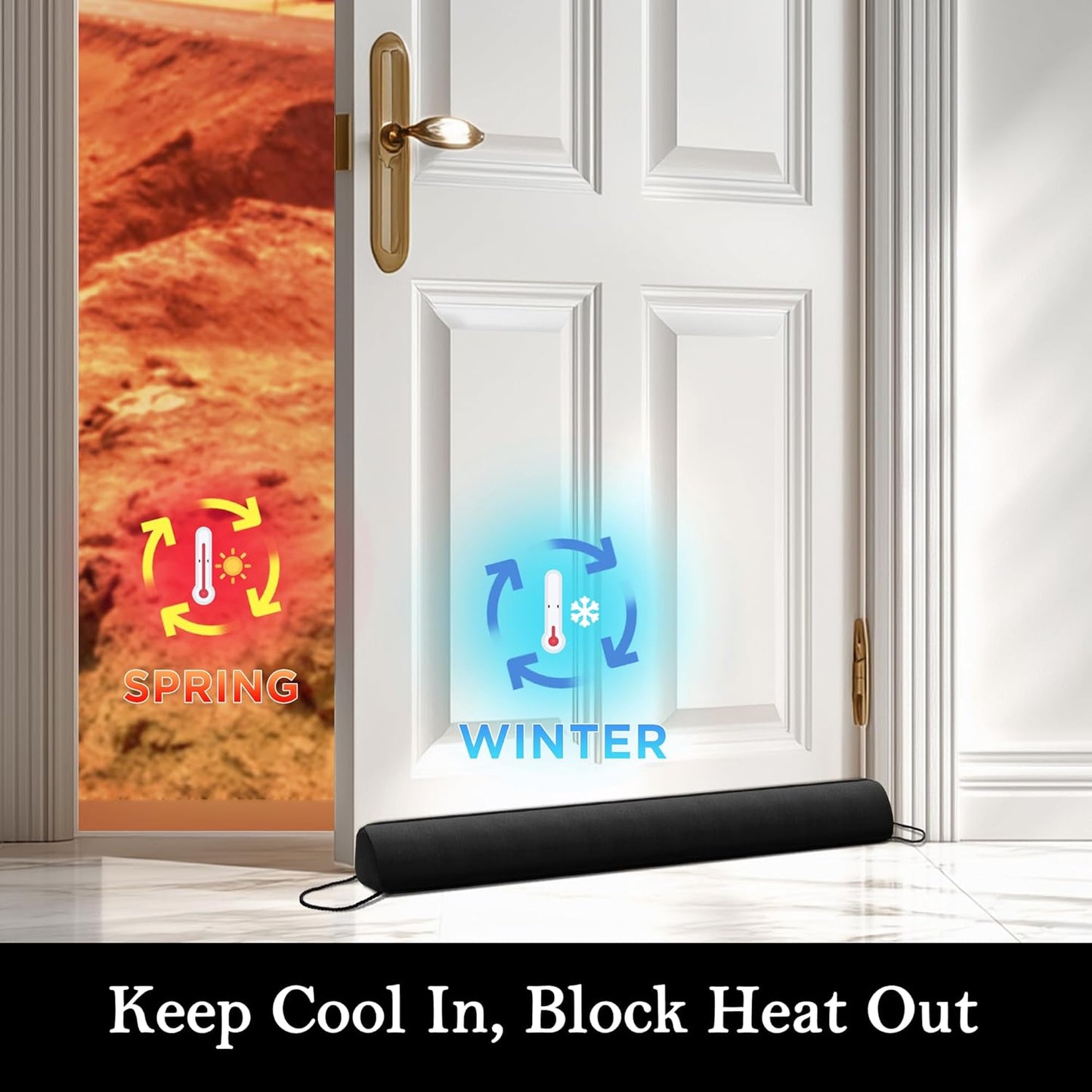 Sunolga 84" Door Draft Stopper Blocks Hot and Cold Air with Removable Washable Cover for Gaps Up to 3", All-Season Seal for Noise, Wind, Under Door Sweep for Bottom of Door, Home Essentials, Black