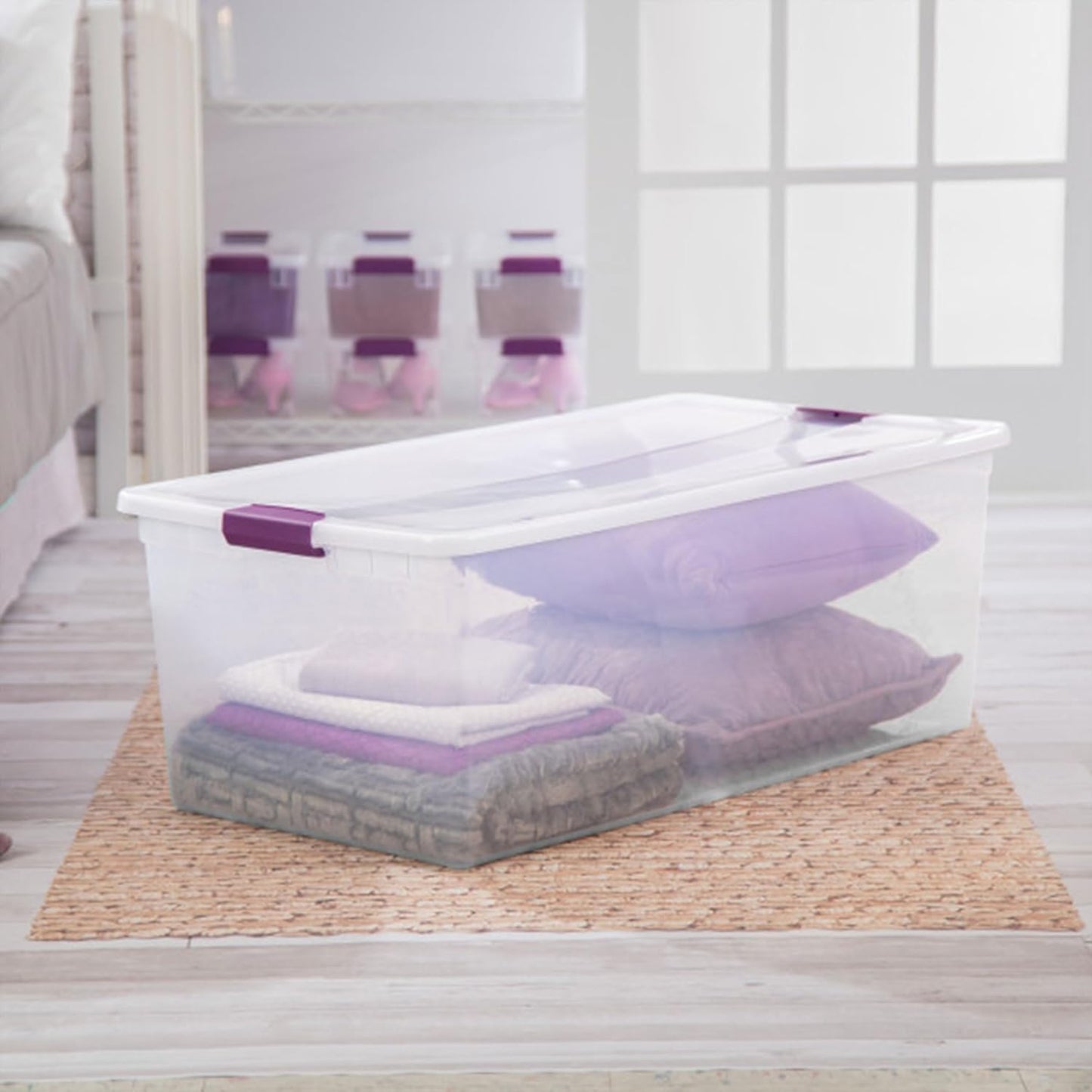 Sterilite 4-Pack 110 Quart ClearView Latch Box, Stackable Organizer Bins with Latching Lids - Clear Plastic Organization Containers for Closet, Bedroom, Shelving Units and Everyday Home Storage