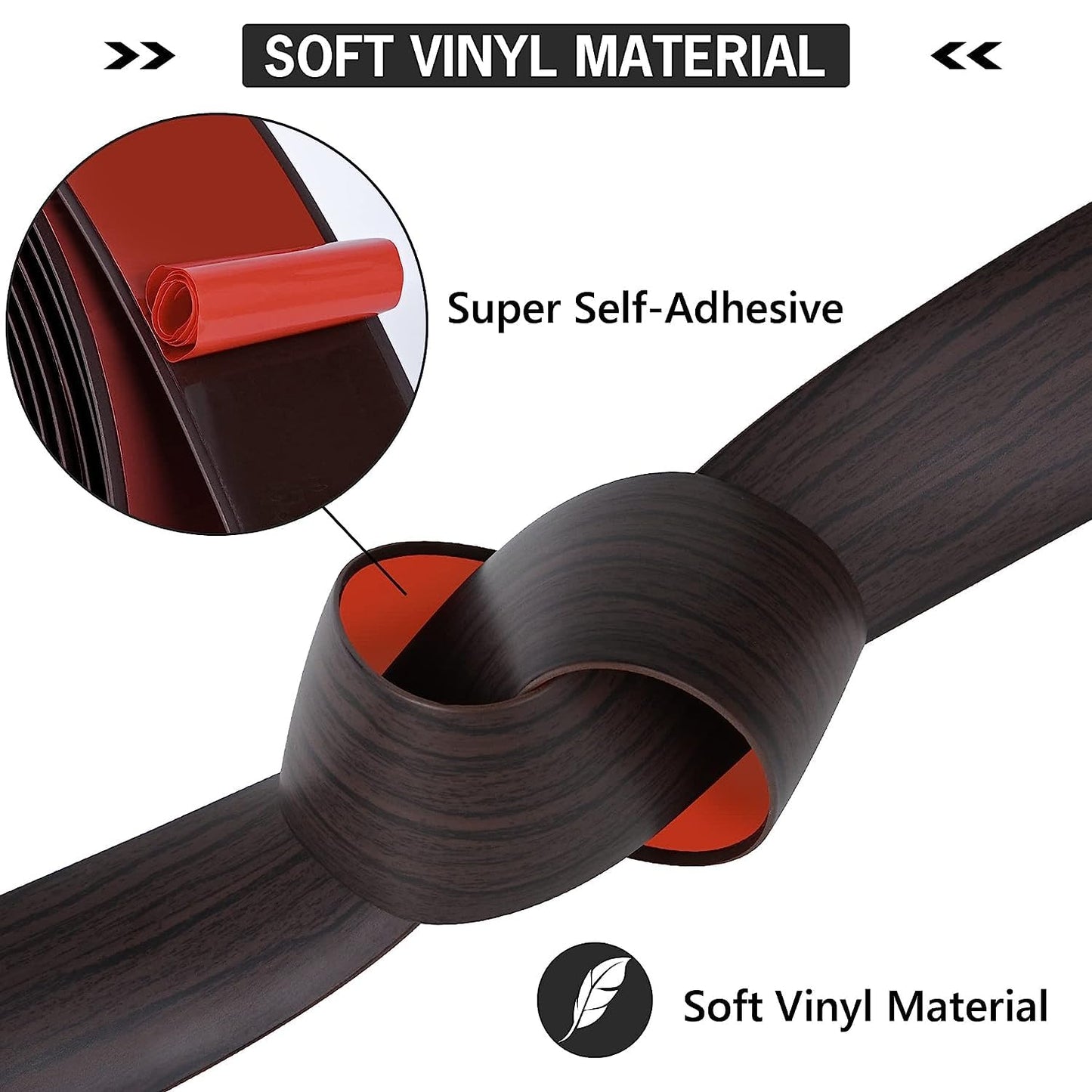 5Ft Floor Transition Strip Self Adhesive Vinyl Cover Floor Strip Flat Divider Transition Strip Wood Grain Design for Laminate Floor Gaps and Doorway Transitions (5Ft x 2 Inch, Brown)