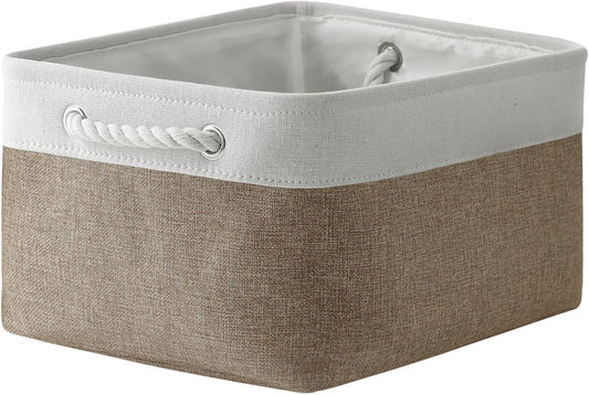 TheWarmHome Storage Basket for Organizing- 15.7x11.8x8.2 inch 1 Pack Fabric Storage Cubes for Shelves Organizer Book Gift Laundry Box Cloth Toy (Whiet & Khaki)