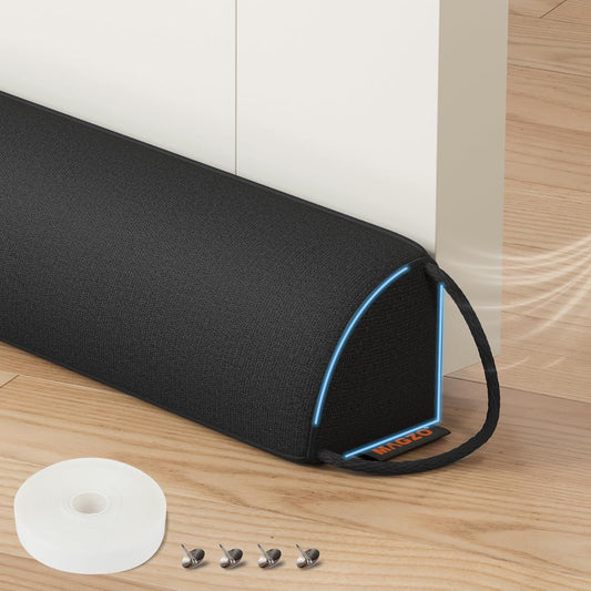 MAGZO Door Draft Stopper 36 Inches, Weighted Triangular Door Snake for Winter Noise Blocker with Hook Loops,Black