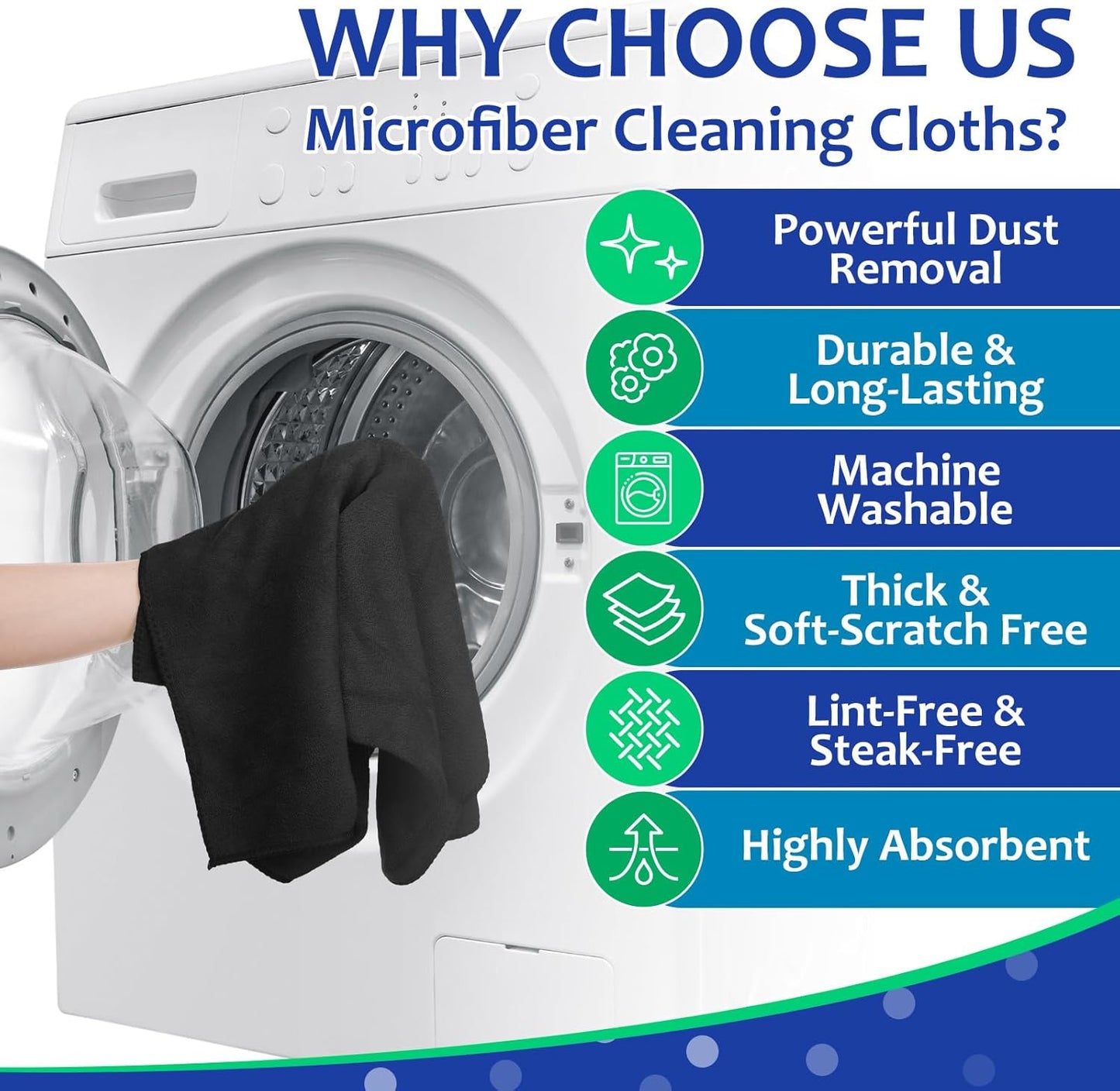 Newwiee 6 Pcs Extra Large Microfiber Cleaning Cloth 30" x 20" Washable Reusable Microfiber Towel Streak Free Lint Free Cloth for Cleaning Home Glass Office Window Bathrooms (Black)