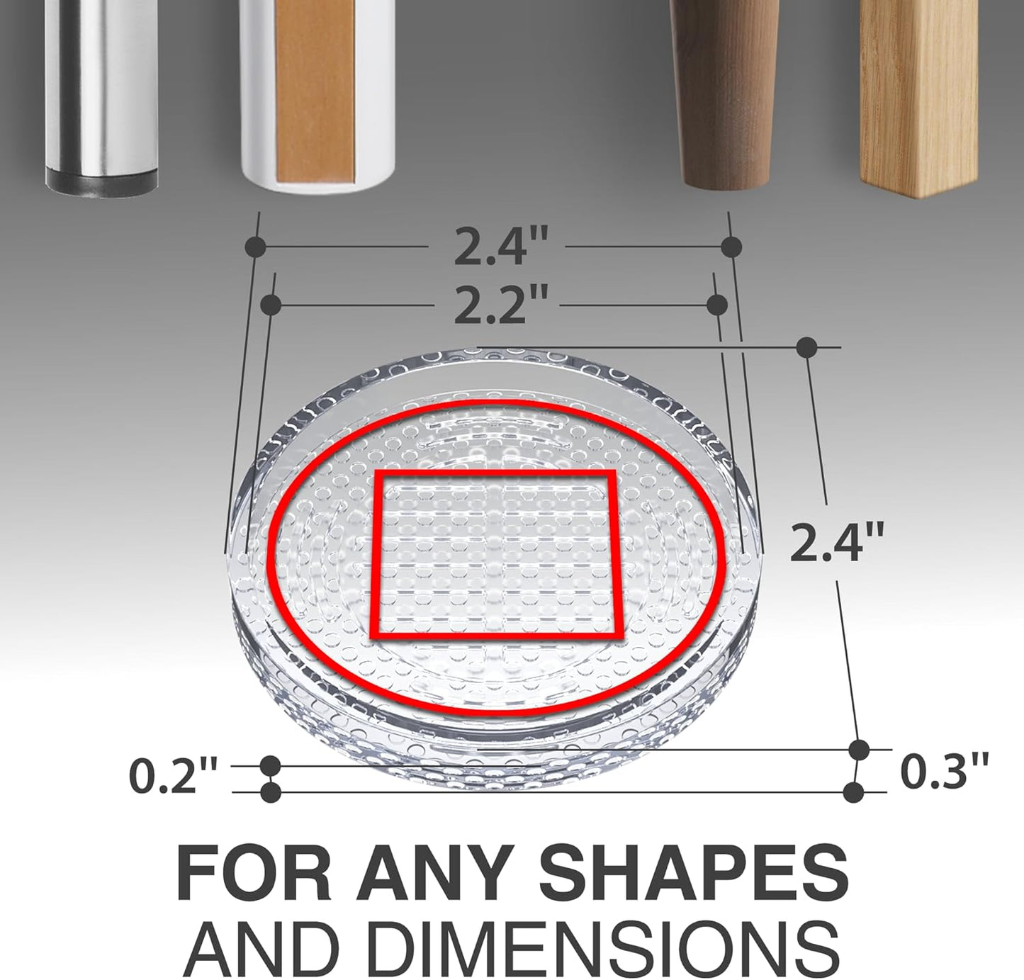 X-Protector Furniture Cups - 4 PCS 2.2" - Non Slip Furniture Pads for Hardwood Floors - Transparent Floor Protectors - Bed Stoppers to Prevent Sliding - Keep Furniture from Sliding on Floor! (Round)