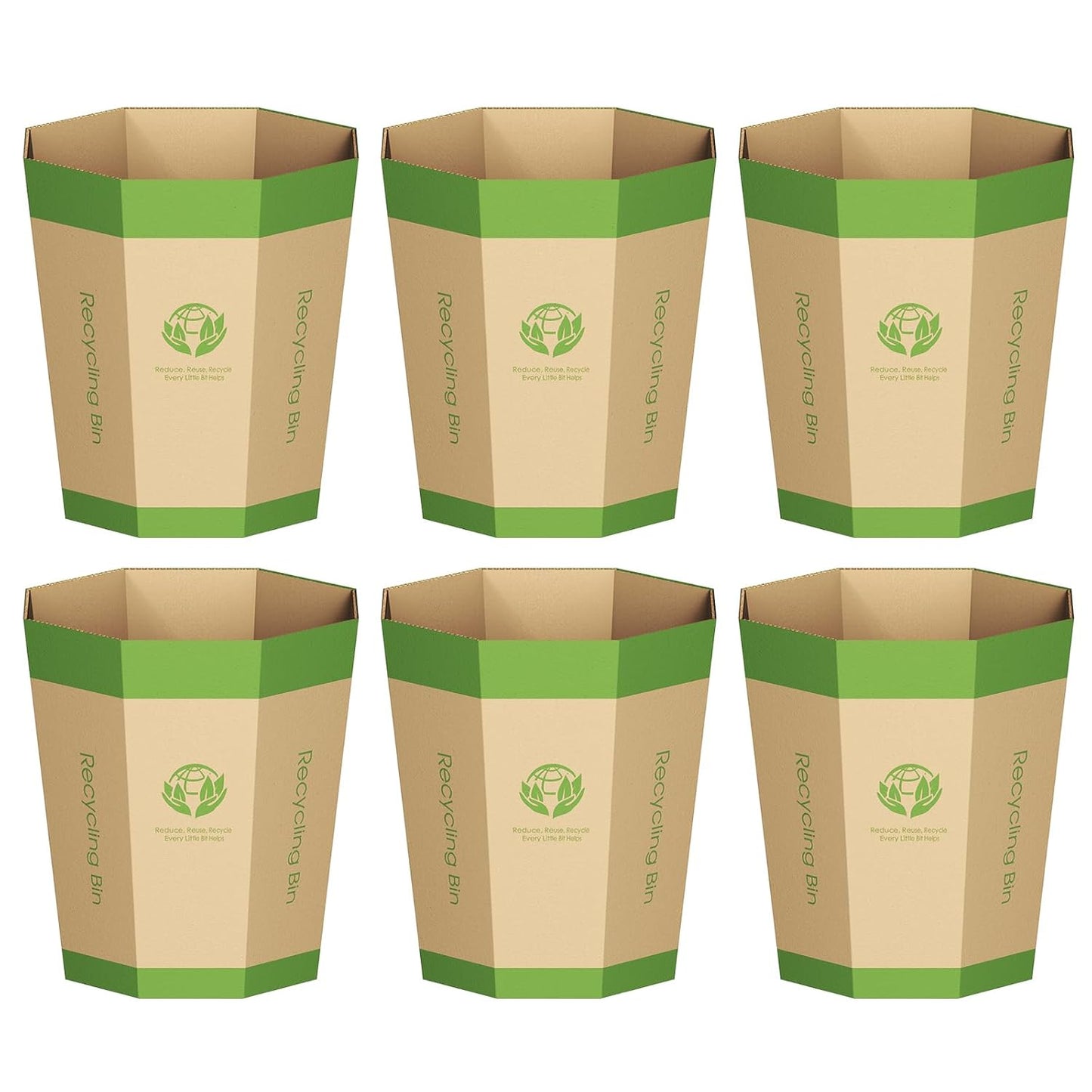 6-Pack Cardboard Trash Can – Foldable, Recyclable, Plastic-Free & Reusable Small Waste Paper Basket - Garbage Bin Perfect for Office, Bedrooms, Home, Events & Outdoor Activities (3.2 Gallon)