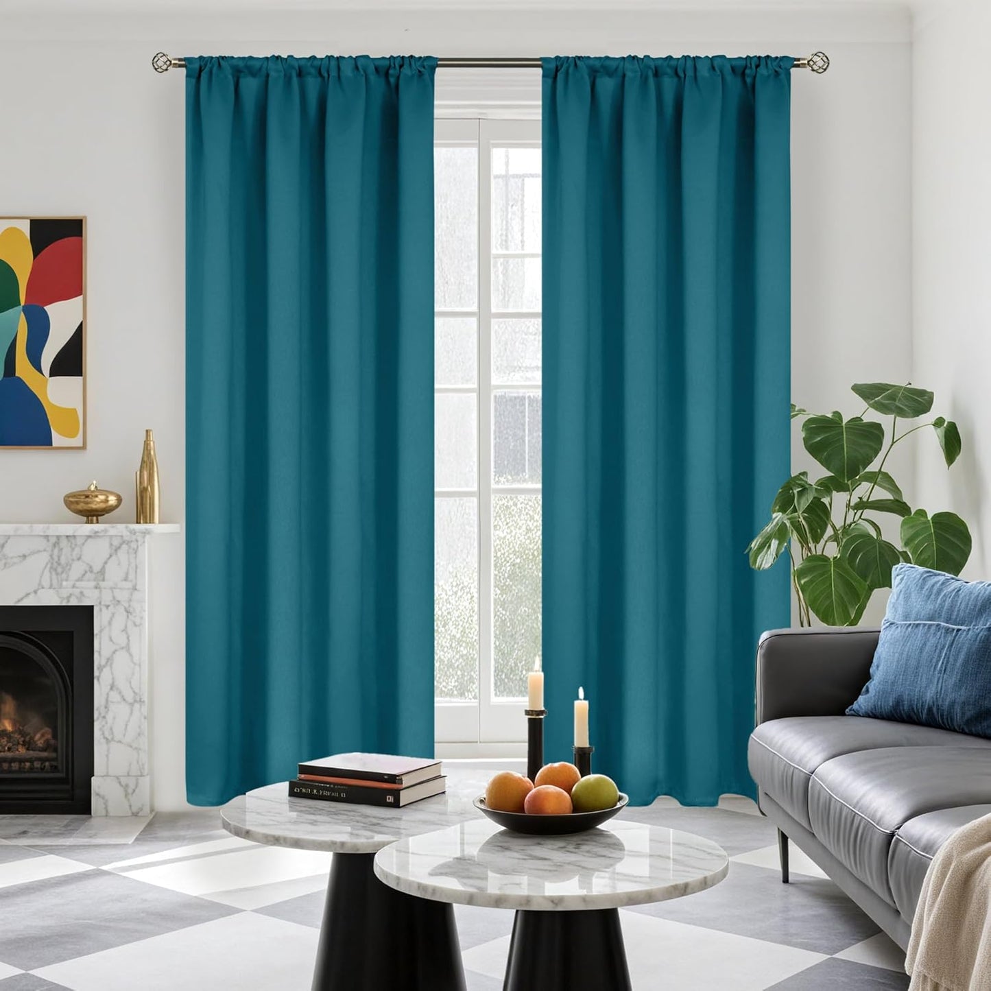 BGment Peacock Blue Blackout Curtains 90 Inch Length for Living Room - Thermal Insulated Drapes with Rod Pocket Darkening Privacy for Bedroom Dining, 52 x 90 Inch, 2 Panels