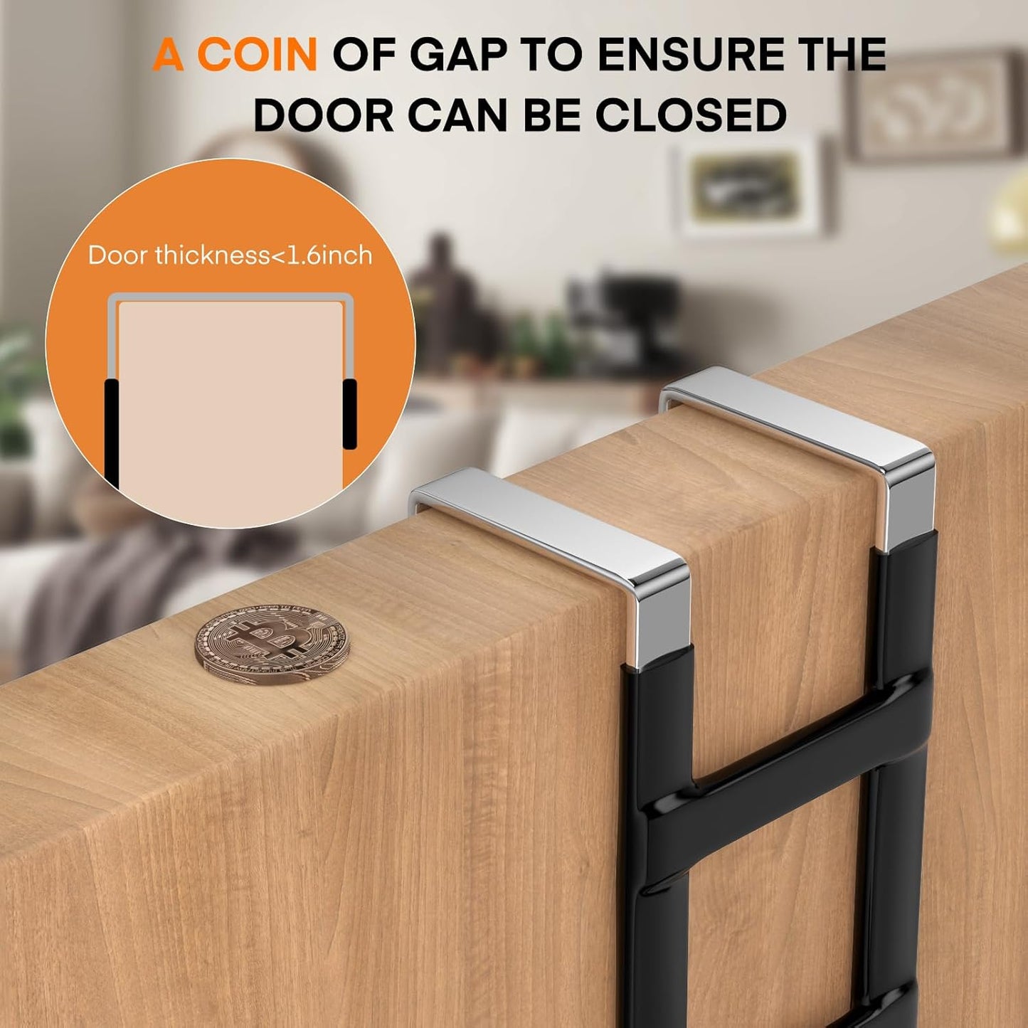 FYY Over The Door Hooks - 4 Pack Heavy Duty Dual-Hook Organizer Hanger with Non-Slip Rubber for Towels, Clothes, Hats & Bags Use in Bathroom, Bedroom, Kitchen - Fits Interior Doors Up to 1.6" Black