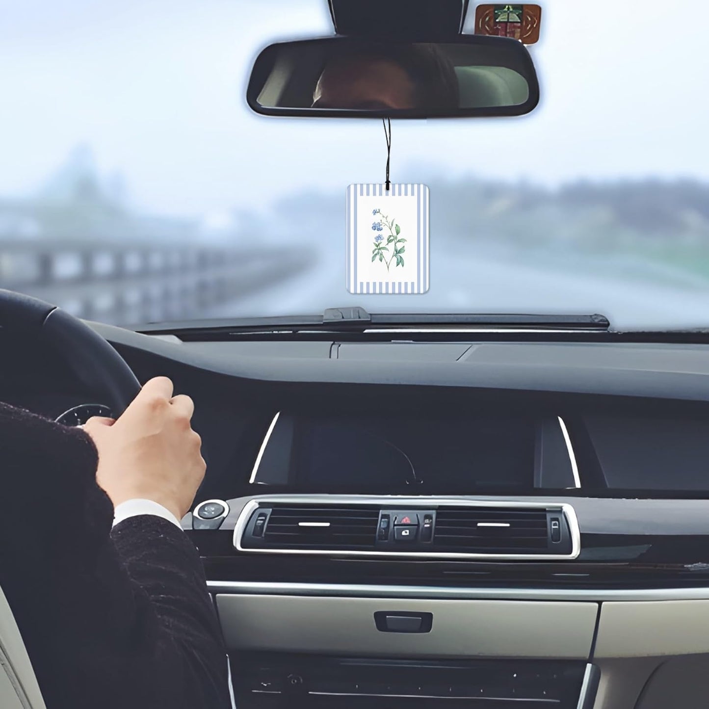 Rustic Blue Floral Car Air Freshener 4 Pcs, Preppy Blue Striped Flower Hanging Scents Air Freshener for Women Girls Gifts, Cottagecore Scented Car Accessories Decor for Room Closet Drawer