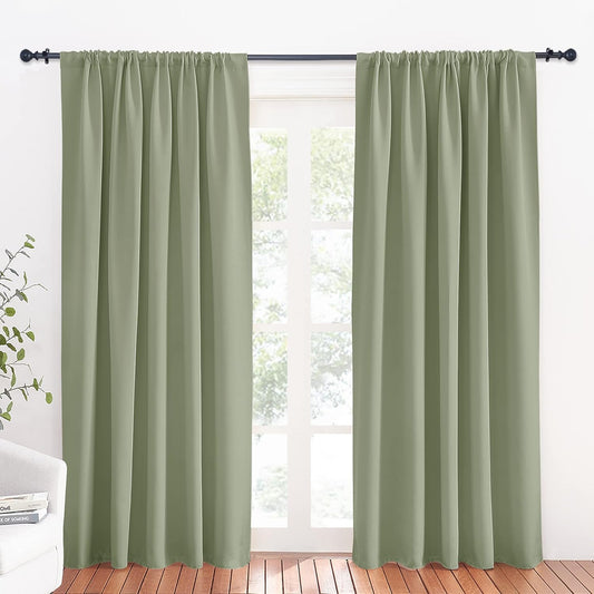 RYB HOME 84 inches Green Curtains for Living Room Lights & Drafts Blocking Window Curtains Room Darkening Drapes for Bedroom, W70 x L84 inch, 2 Panels, Sage Green
