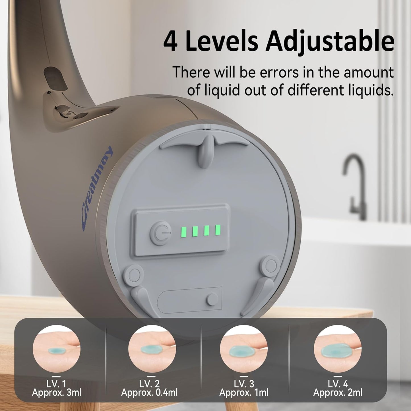 Adjustable Automatic Soap Dispenser Touchless, 4 Adjustable Levels Touchless Sensor Liquid Soap Pump Dispenser，300ml Rechargeable Magnetic Charging Hand Soap Dispenser for Kitchen，Bathroom